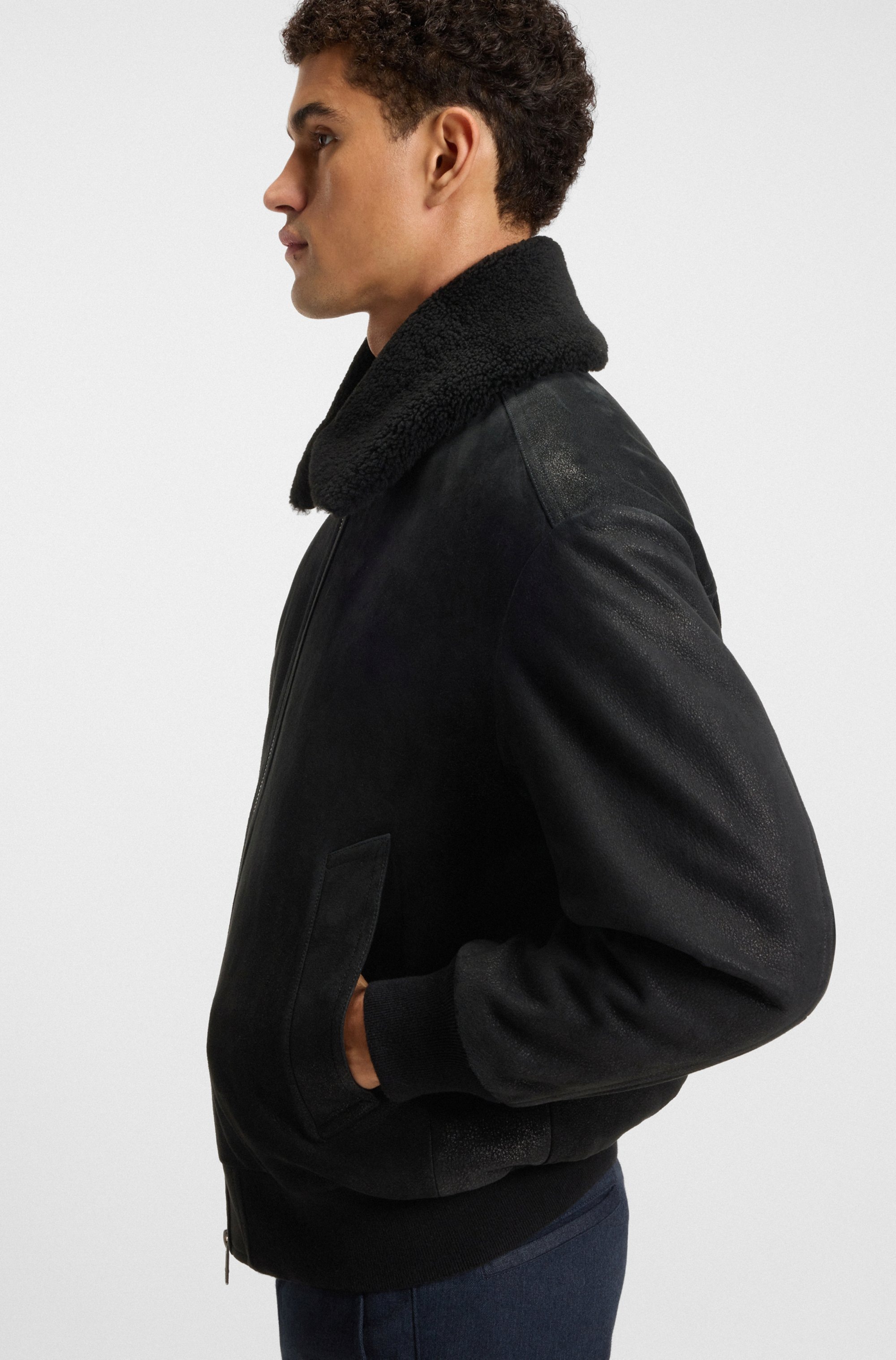 BOSS ORANGE Bomberjacke »Jonier«, aus Velourleder, abnehmbarer Kragen