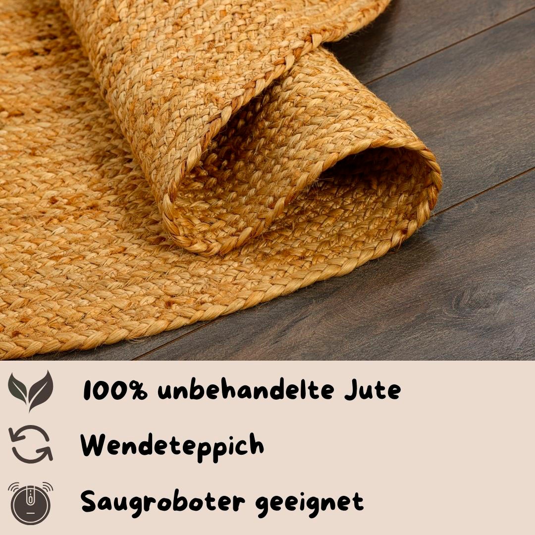 Teppich OTTO HOME "Bjarka", beige (natur), B:120cm H:10mm L:120cm Ø:120cm, Jute, Teppiche, Teppich, meliert, 100% Jute, handgewebt, auch rechteckig erhältlich 3