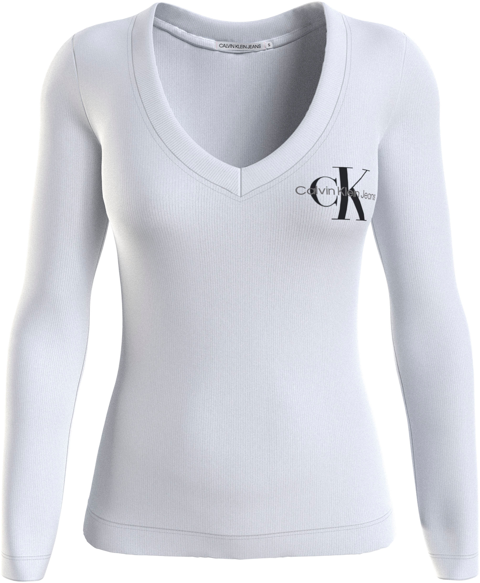Calvin Klein Jeans Langarmshirt »RIB V-NECK MONOLOGO LONG SLEEVE« online  bestellen | BAUR