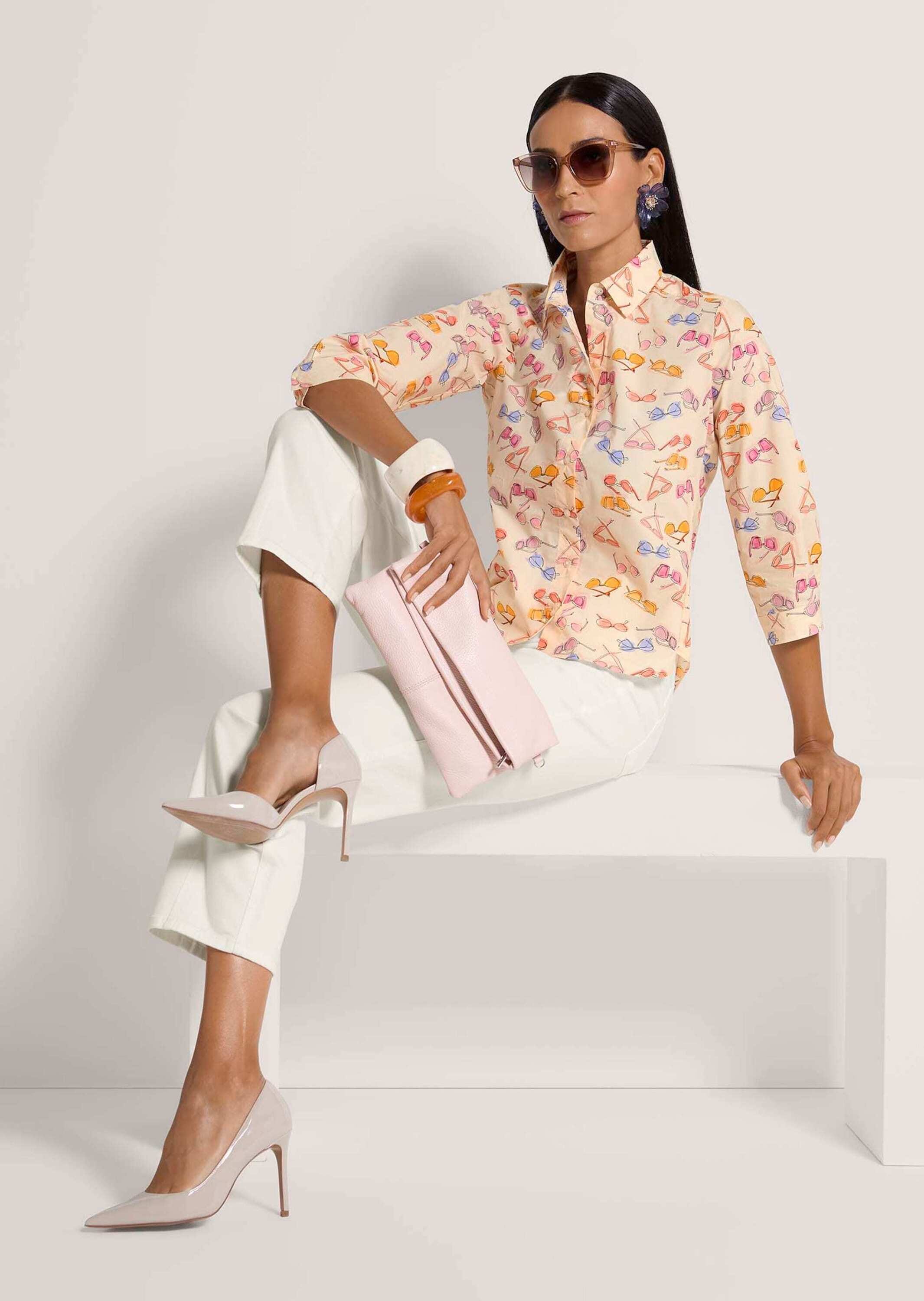 MADELEINE Hemdbluse »Hemdbluse Druckbluse mit Brillen-Muster« Bluse mit Unikatdruck