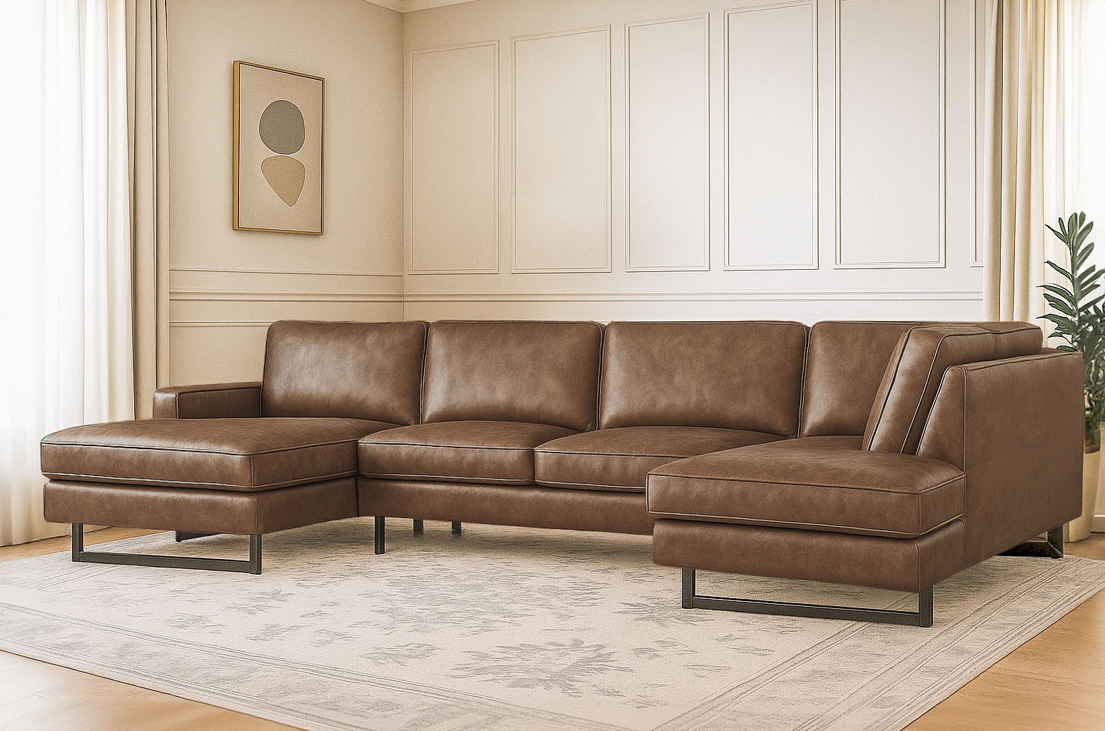 OTTO home Wohnlandschaft "Pinto, 350 cm, U-Form, XXL, mit Ottomanen" Cord, Chenille, Lederoptik, mit Keder, Metallfüße, Wellenunterfederung