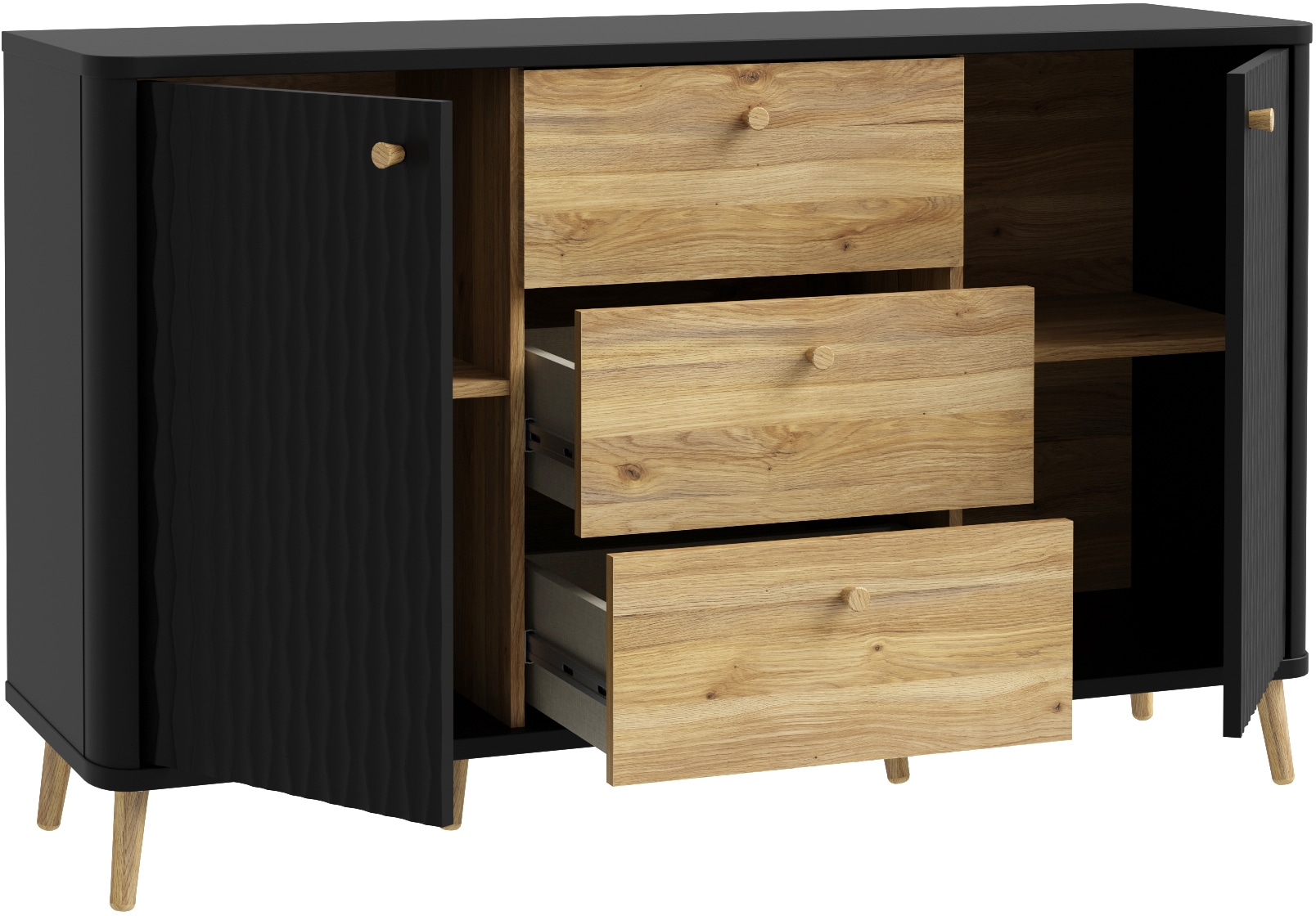 FORTE Sideboard »Fixsmile«, modernes Sideboard, SoftClose, Echtholz Beine und Griffe
