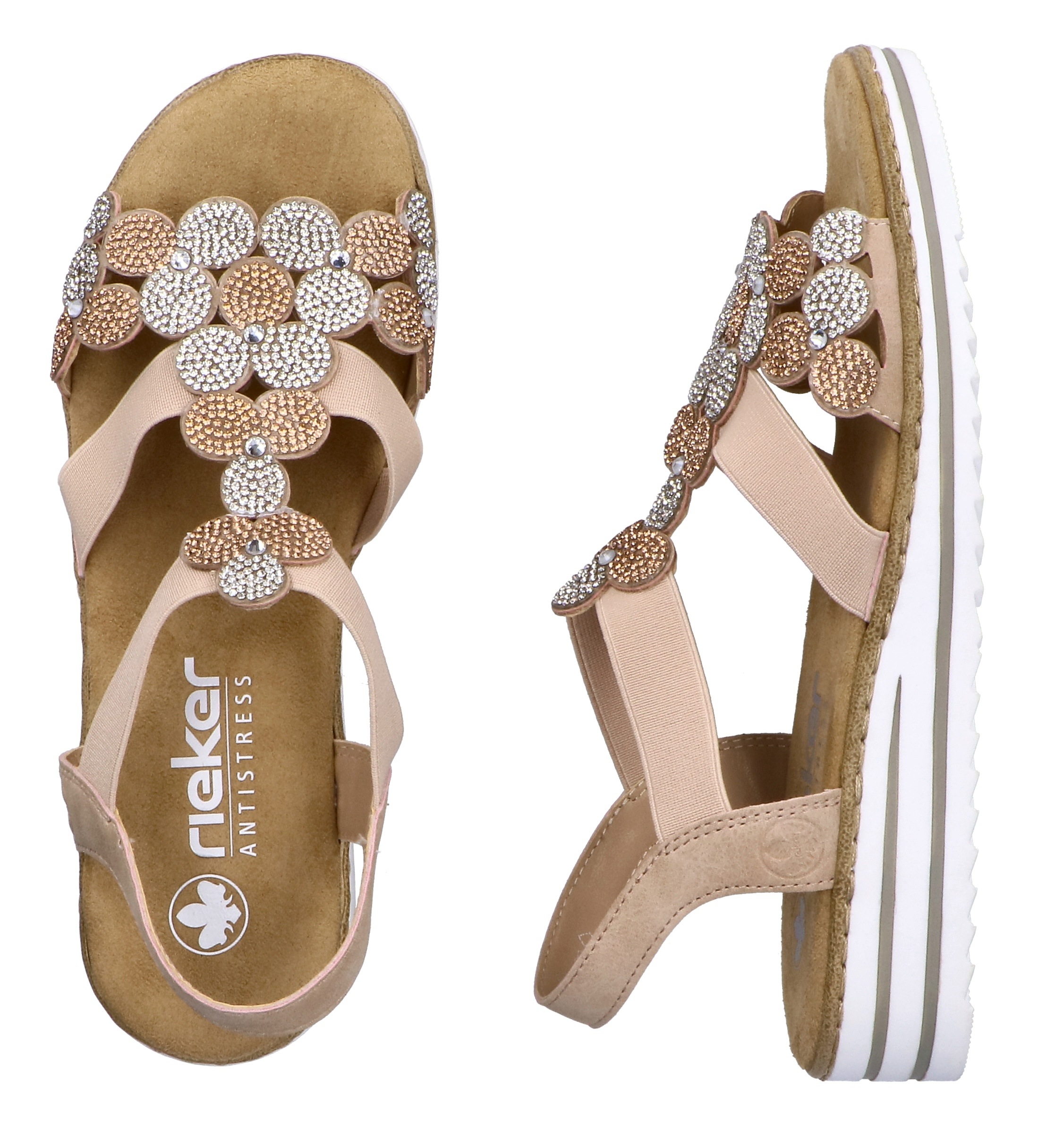 Rieker Sandale  Schlupfschuh, Sommerschuh, Urlaubsschuh mit Glitzersteine