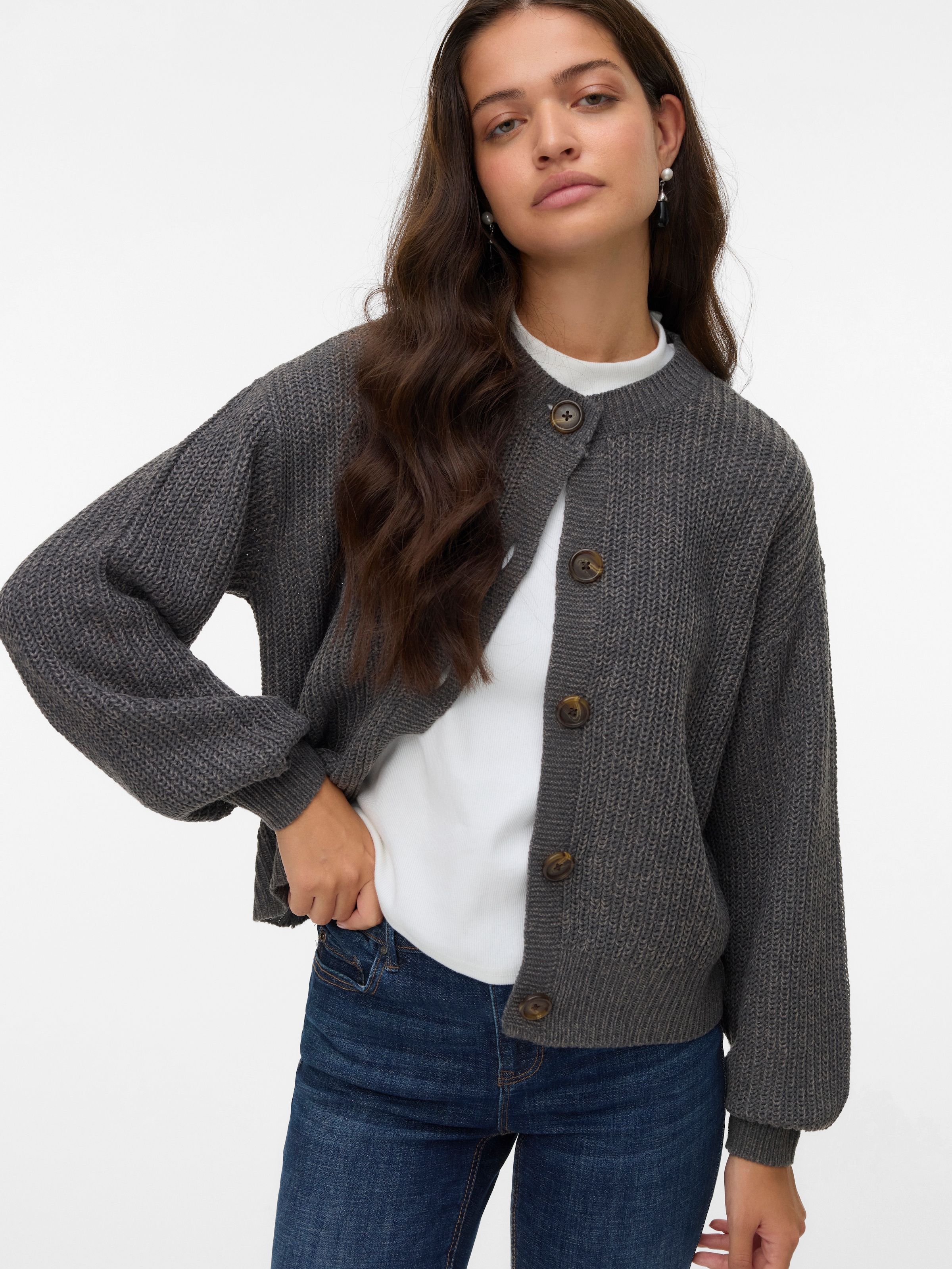 Vero Moda Strickjacke "VMLEA LS O-NECK CARDIGAN NOOS" Kunstfaser, loose fit