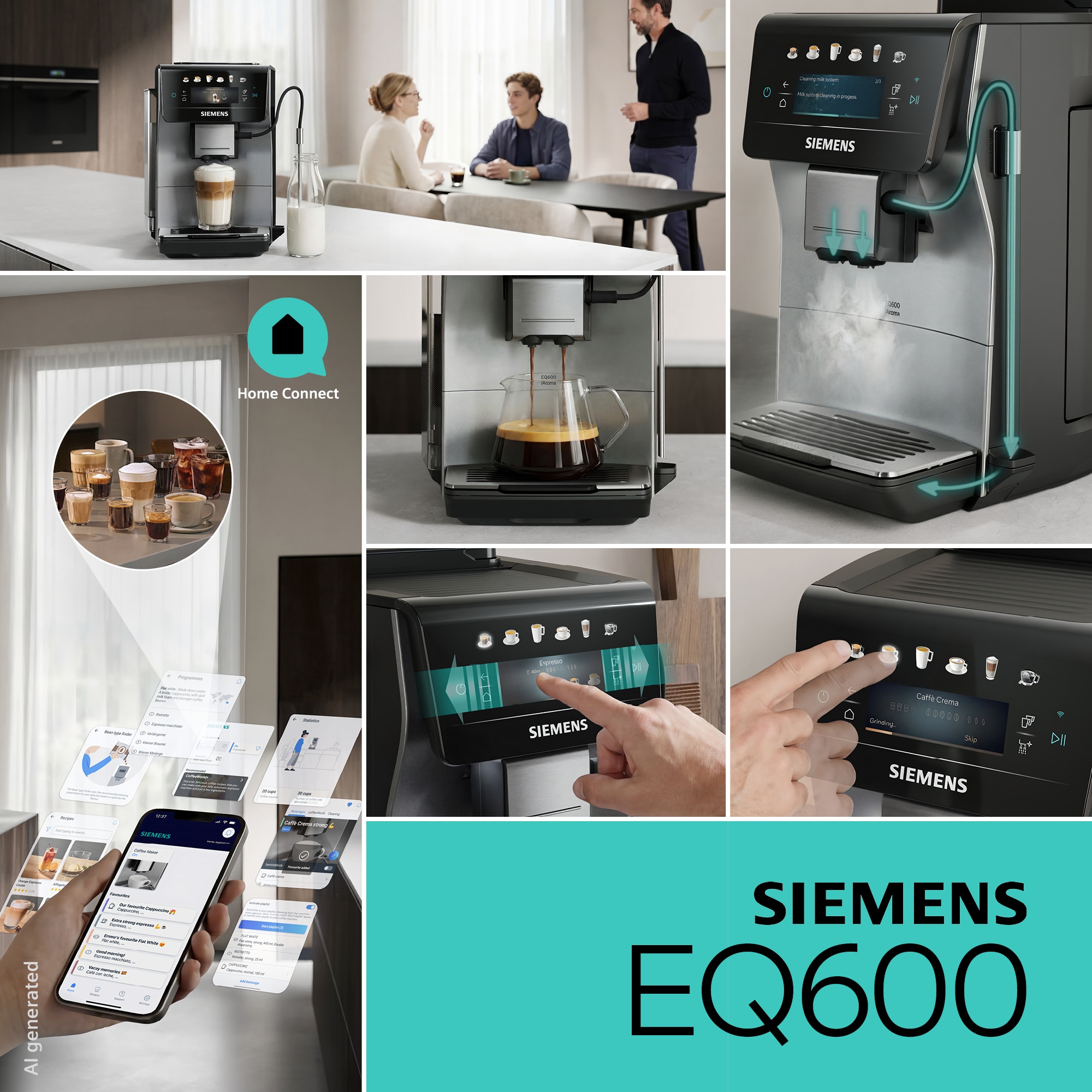 SIEMENS Kaffeevollautomat »EQ600 TP603E07, 6 Getränke, XL-Getränke, bis zu 480ml, Keramikmahlwerk« Doppeltassenfunktion, Kannenfunktion, entnehmbare Brüheinheit, Silber