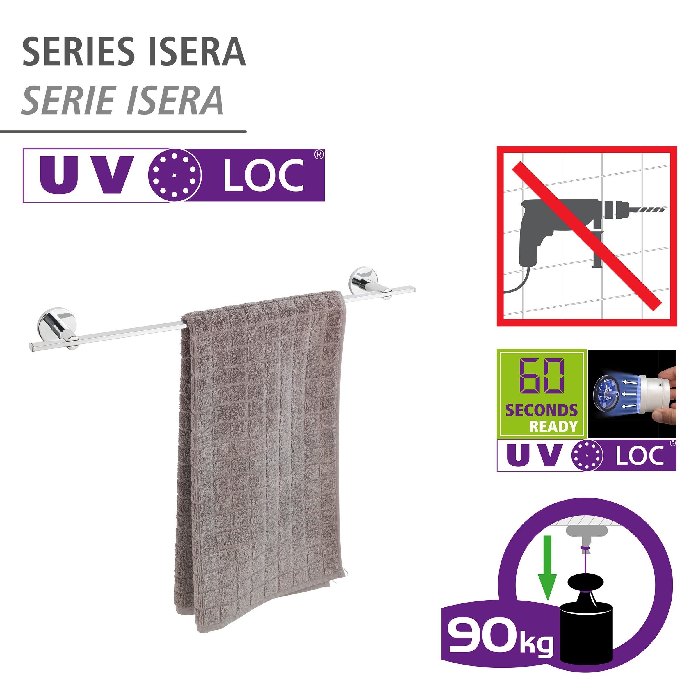 WENKO Handtuchstange »UV-Loc® Isera«, befestigen ohne Bohren