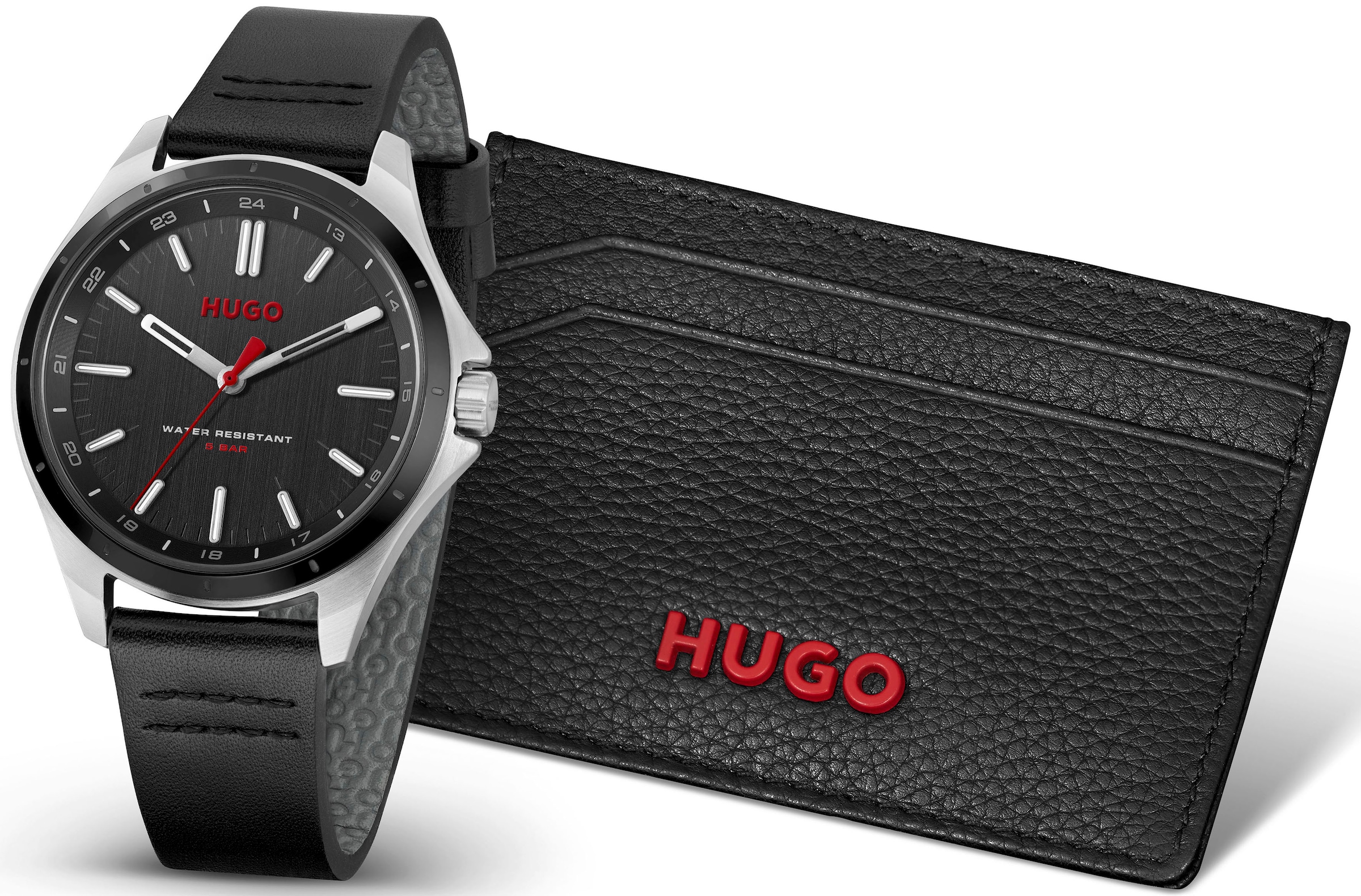 HUGO Quarzuhr »1570155«, (Set, 2 tlg., mit Kartenhalter), Armbanduhr, Herrenuhr, ideal auch als Geschenk