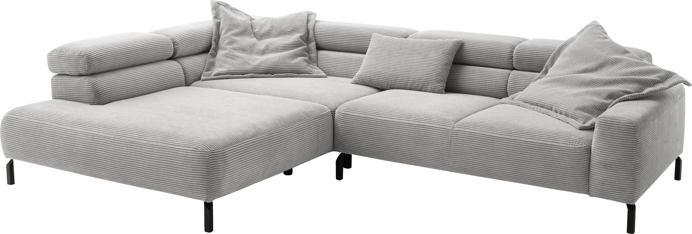 Places of Style Ecksofa »Antonelli, L-Form, inkl. Kopfteilverstellung, Breite 312 cm«, ohne Sitztiefenverstellung, in Cord, grau