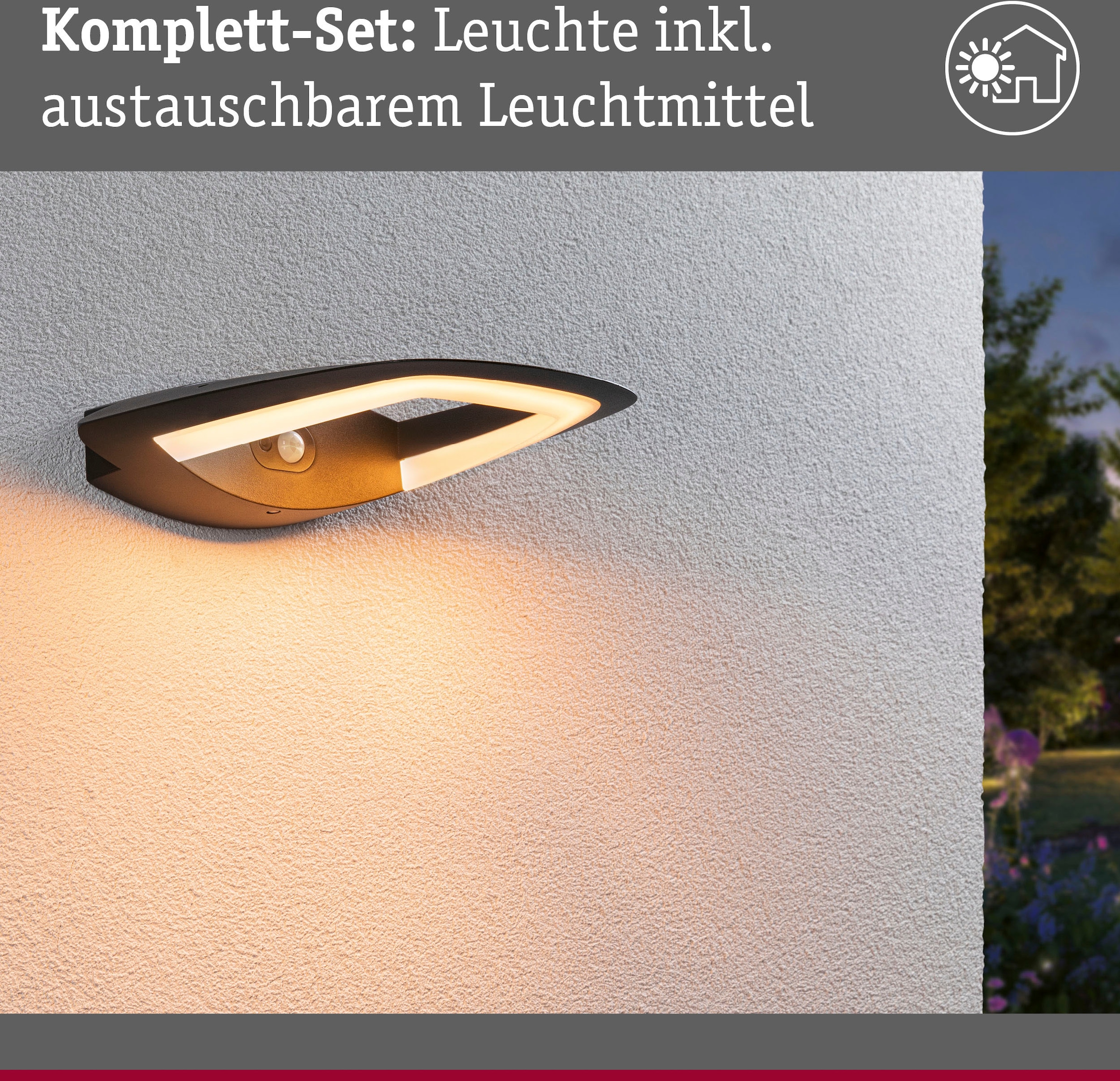 Paulmann LED Außen-Wandleuchte »Outdoor 230V Akena PIR Insect Freindly anthrazit«, 1 flammig-flammig, Insektenfreundlich