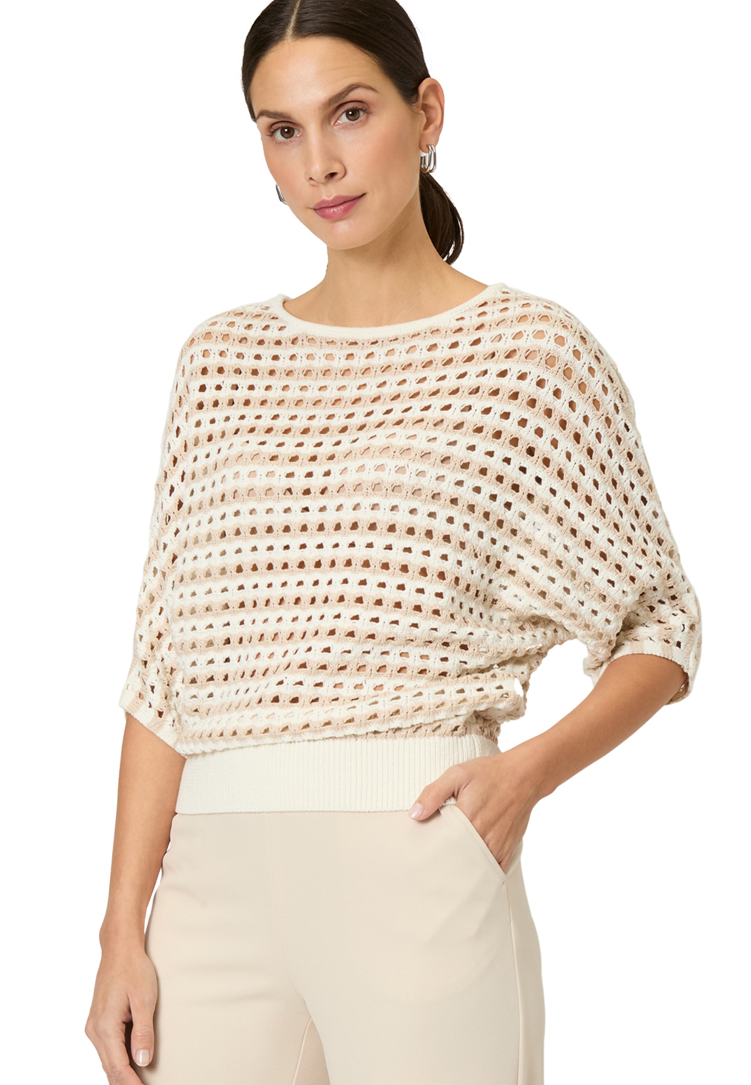 Zero Strickpullover "zero Damen Streifen-Pullover mit Lochmuster", (1 tlg.) günstig online kaufen