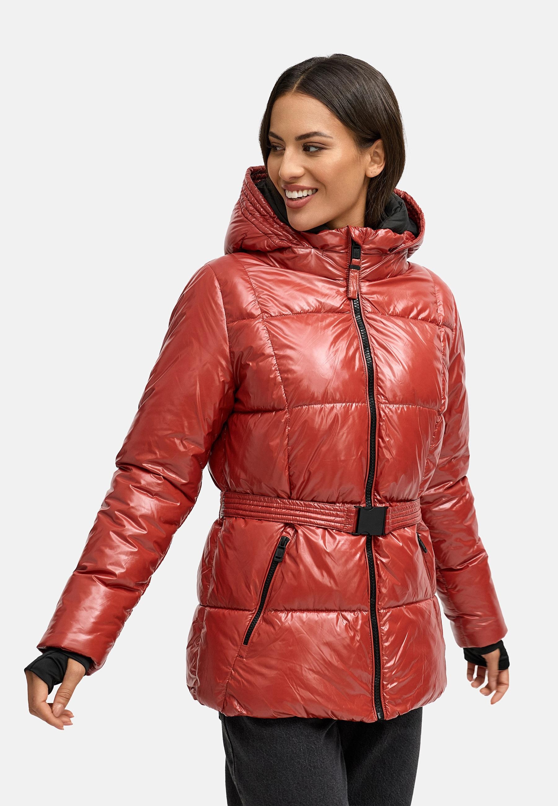 Navahoo Steppjacke »Eisglanz 14« mit Kapuze Glänzende Damen Winterjacke mit Taillengürtel