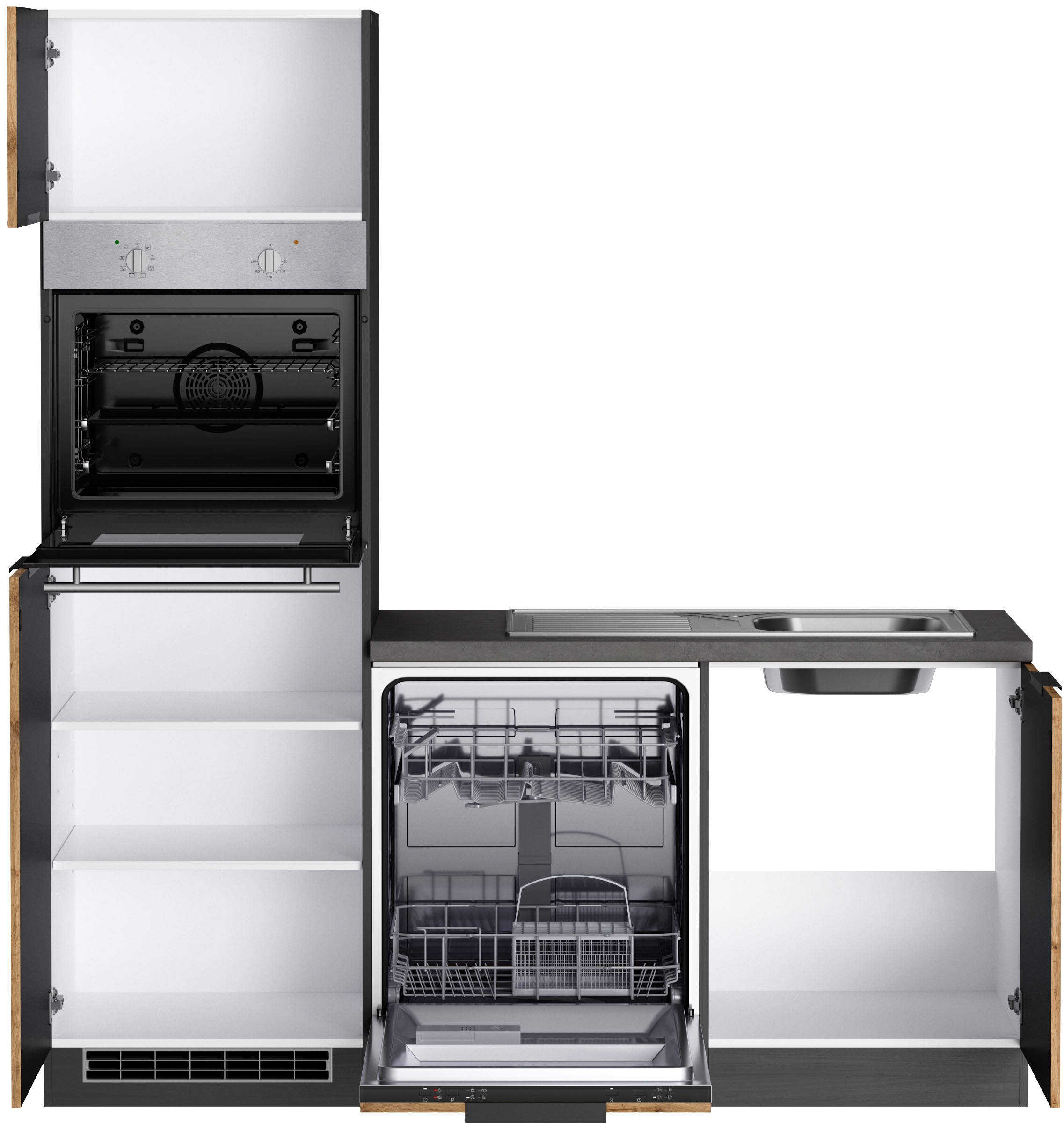 KOCHSTATION Winkelküche »KS-Lagos, Stellbreite 240/240 cm, wahlweise mit E-Geräten«, Ceran-oder Induktionskochfeld,Kühlschrank,Spüle edelstahl oder schwarz