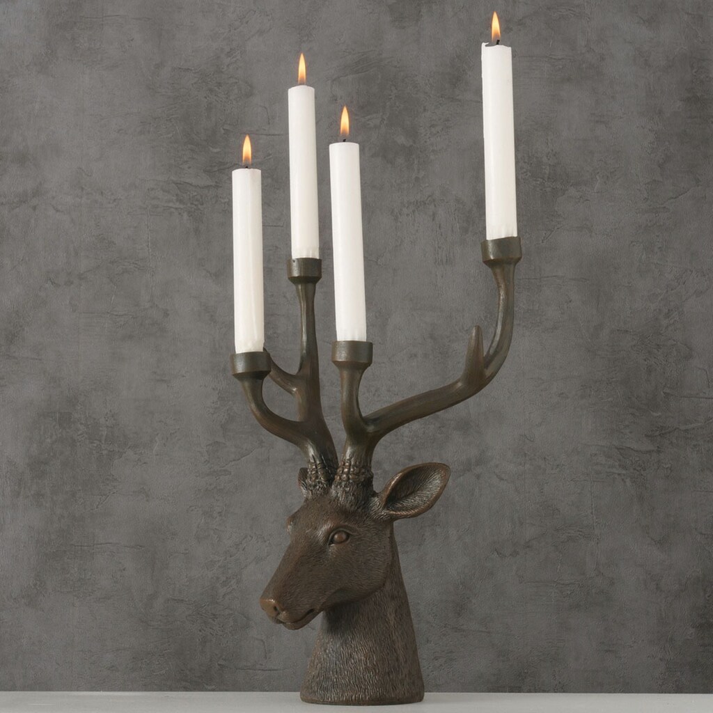 BOLTZE Kerzenleuchter »Lobo, Weihnachtsdeko«, (1 St.), in Hirsch-Optik, 4-flammig, Höhe ca. 35 cm