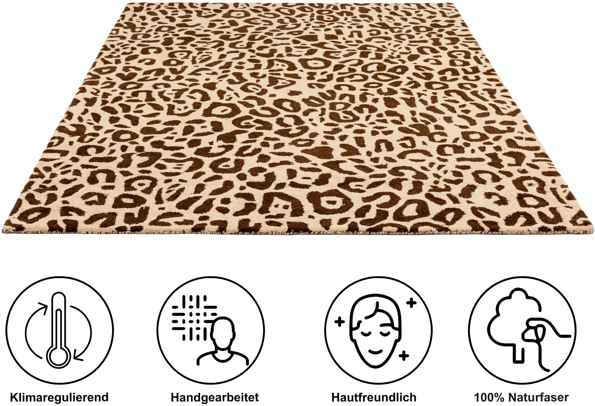 Wollteppich OTTO HOME "Gabbo Leo, Leopardenmuster, handgearbeitet", sand, B:160cm H:14mm L:220cm, Wolle, Teppiche, reine Wolle, Uni, Wohnzimmer, Schlafzimmer, Esszimmer 2