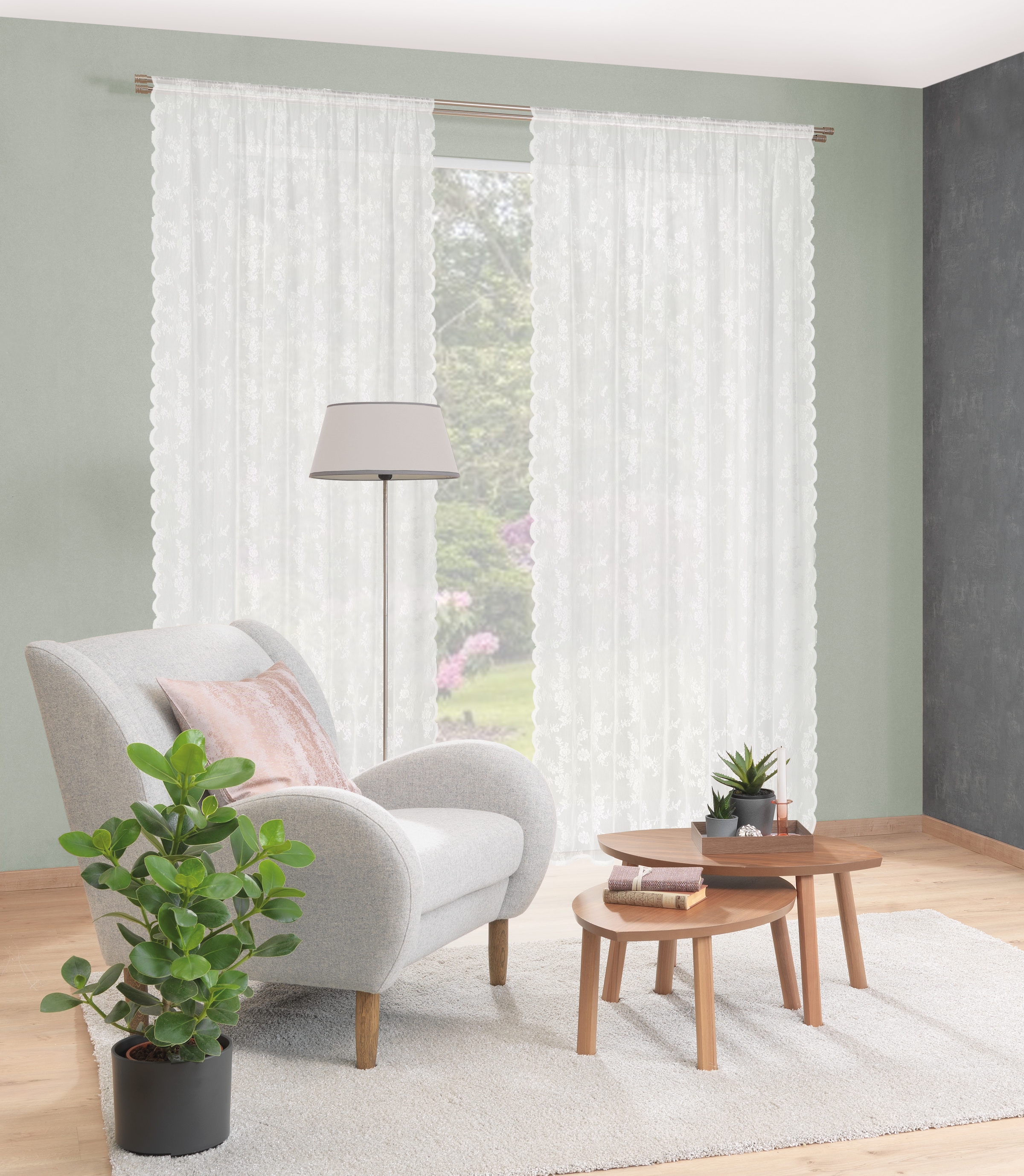 HOME WOHNIDEEN Gardine "KIRALIO" Stangendurchzug 1 Stk. tlg. FERTIGSCHAL, R günstig online kaufen