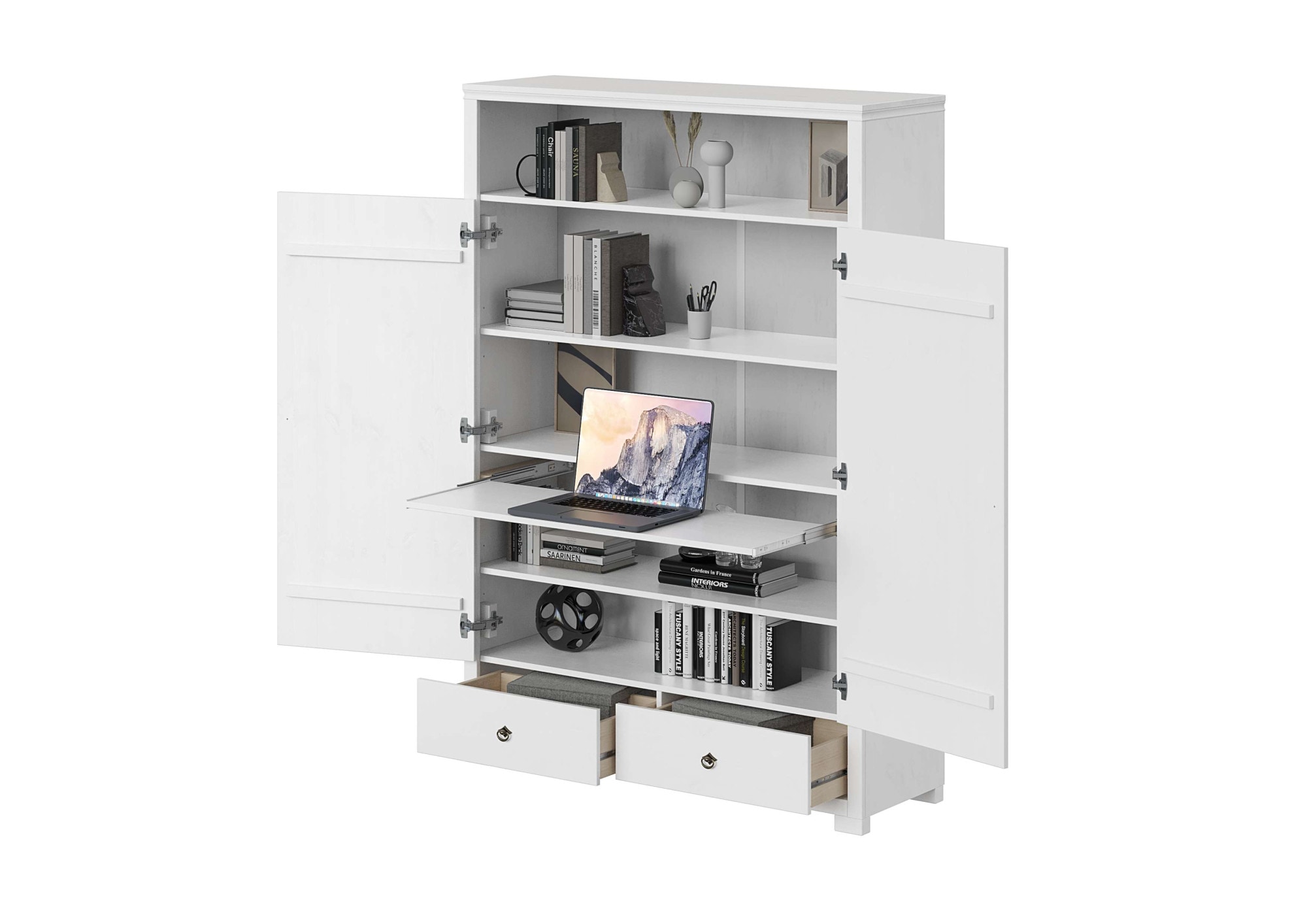 OTTO home Wäscheschrank »Clarius, Neuheit! Smarter ALLESKÖNNER, Mehrzweckschrank, Büroschrank«, (H/B/T ca. 180/125/40cm), mit Ausziehregal, Schublade, stabil + langlebig, Massivholz made in EU