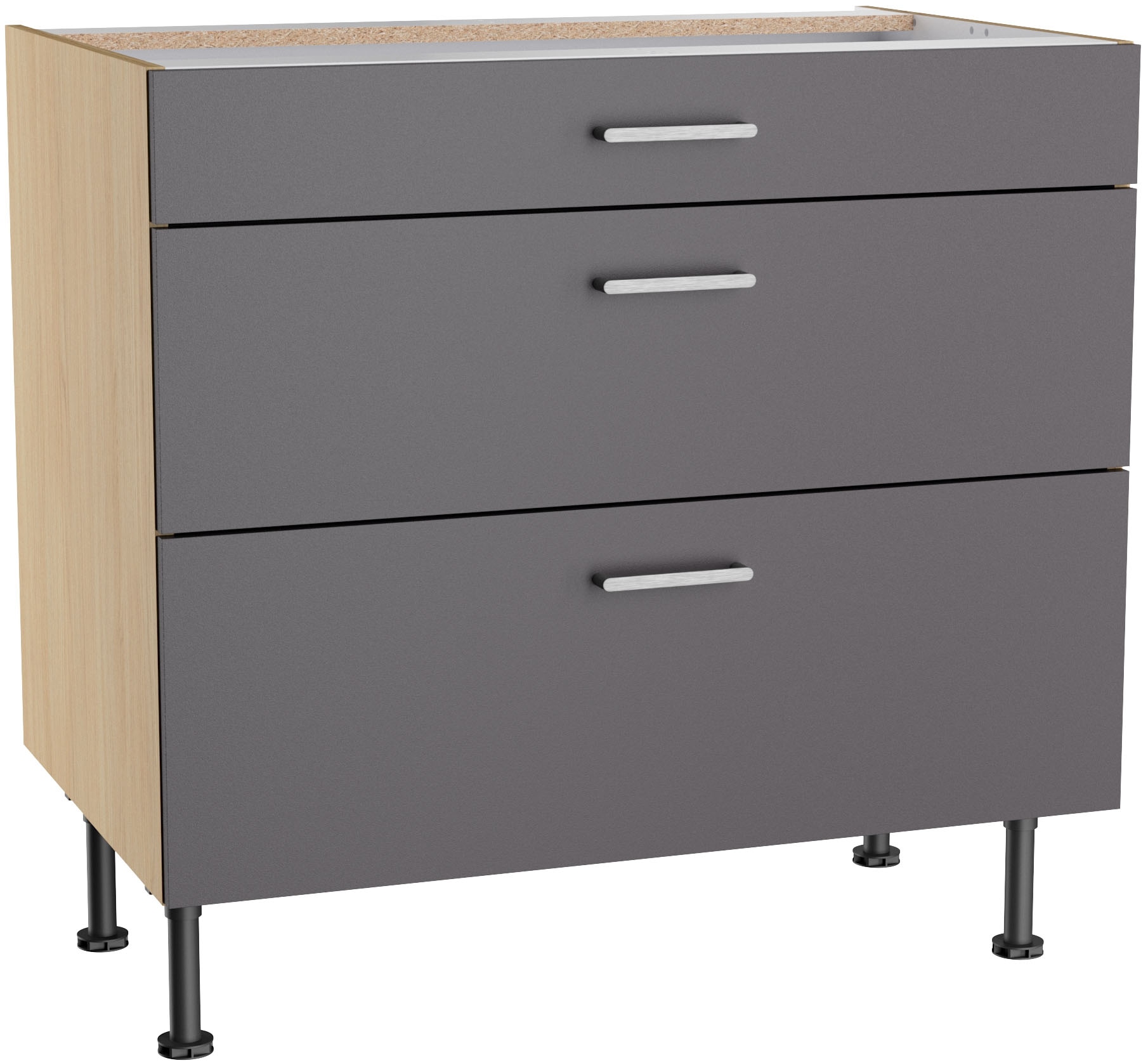 KOCHSTATION "KS-Lucy" Breite 90 cm, 1 Schubkasten, 2 Auszügen, Soft-Close, verstellbare Füße