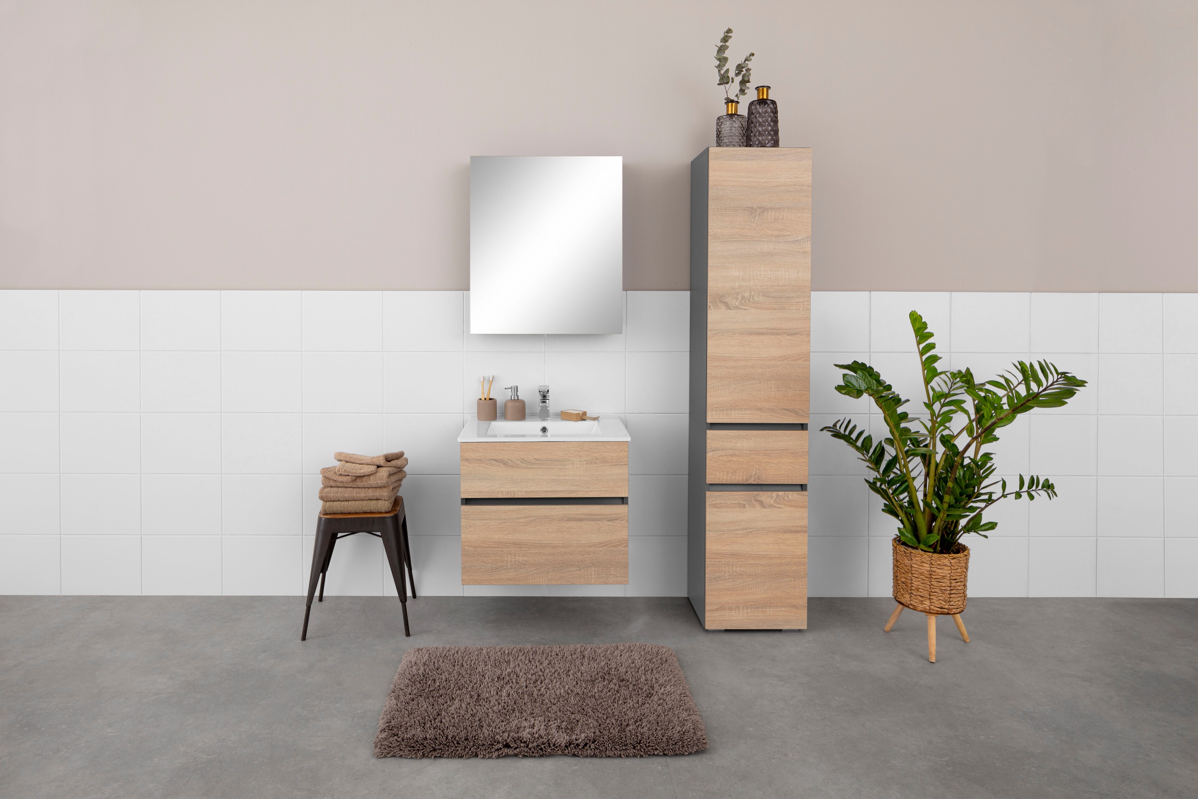 Thumbnail - Home affaire Waschtisch "Wisla, Waschplatz, Badezimmerschrank" Set, Waschtisch mit Waschbecken, 2 Stk. tlg. Badmöbel für...