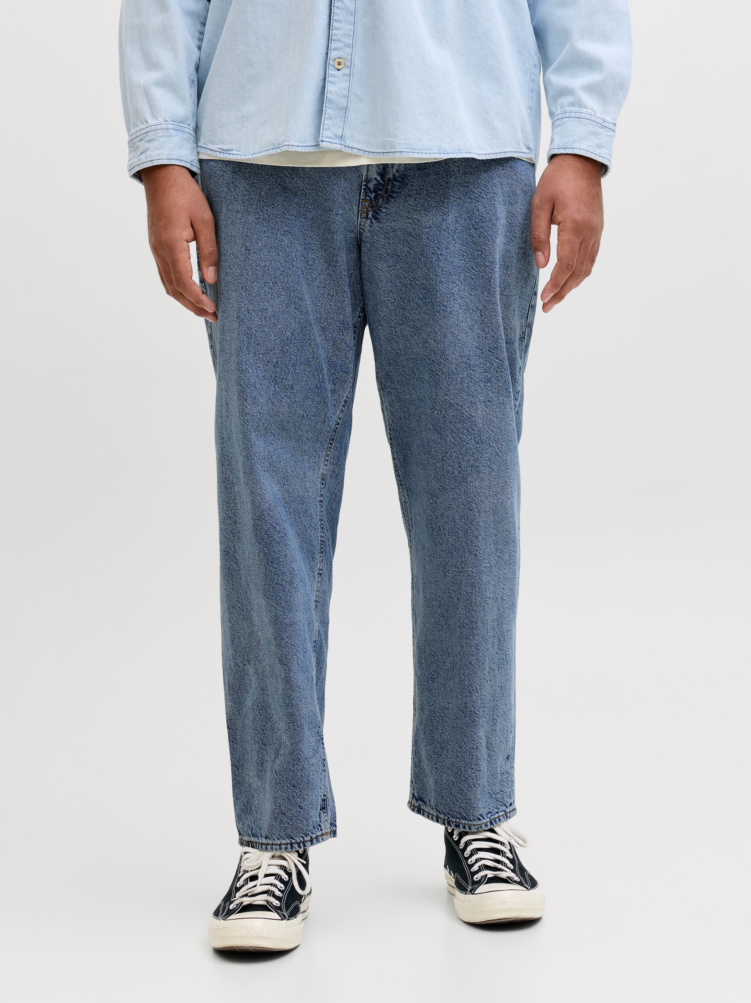 Relax-fit-Jeans "JJICHRIS JJORIGINAL SQ 7", Herren, Gr. 46, Länge 34, blau denim, Denim/Jeans, Obermaterial: 100% Baumwolle, JACK & JONES PLUSSIZE, unifarben, bequem lang, Jeans, mit Five-Pocket-Design