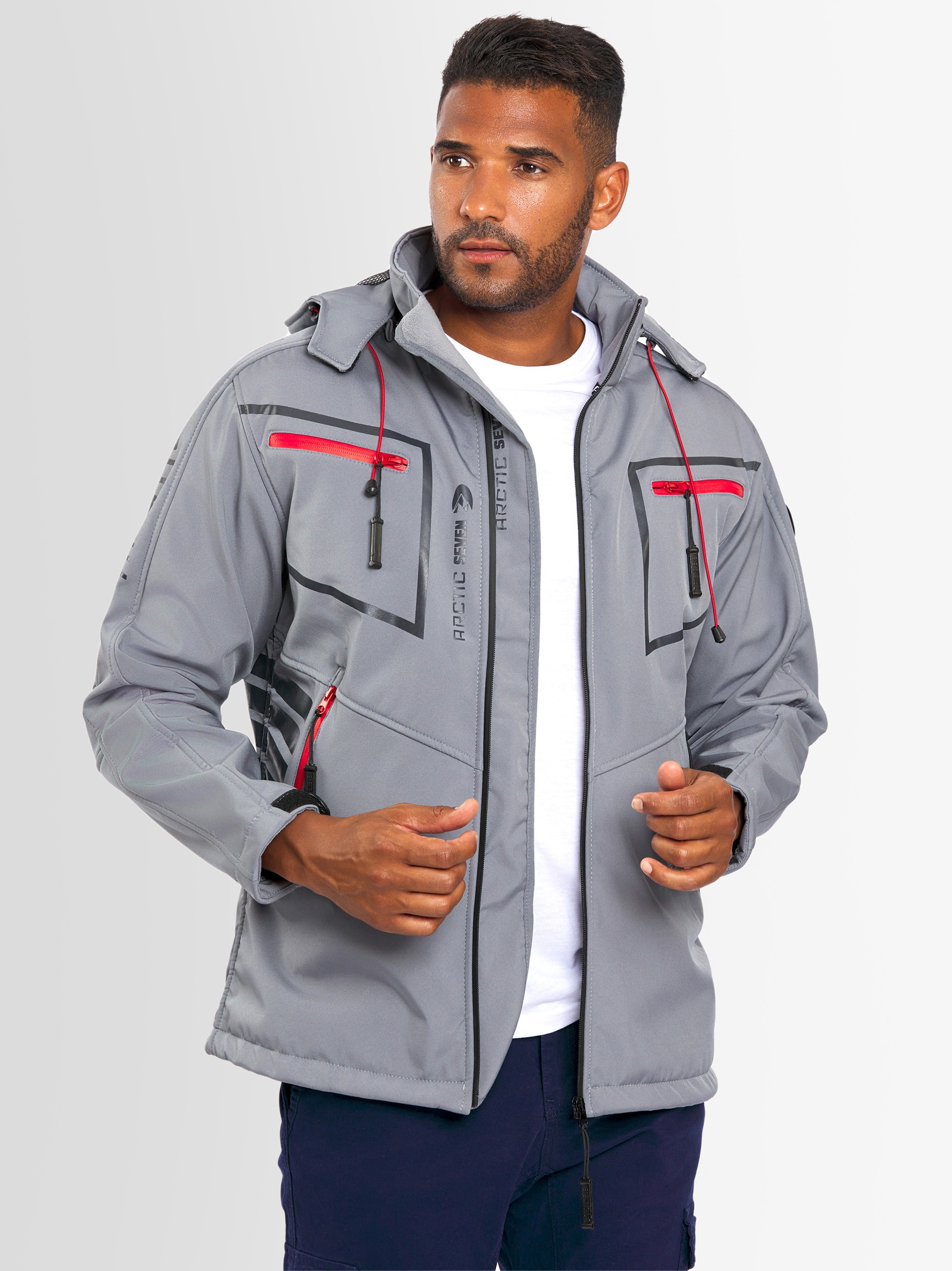 Arctic Seven Softshelljacke »ASPierr«, sportliche Outdoor Funktionsjacke mit abnehmbarer Kapuze