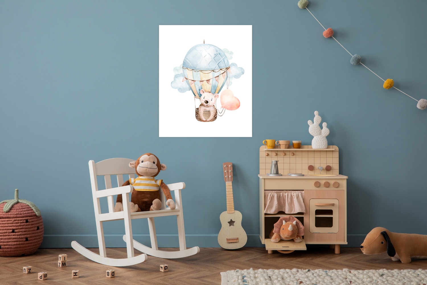 Lüttenhütt Bild mit Rahmen »oder Poster, Koala mit Herz im Heißluftballon«, Ballonfahren-Bär-Fantasy-Heißluftballon-Koala-Tiere, (1 St.), HD Premium Druck