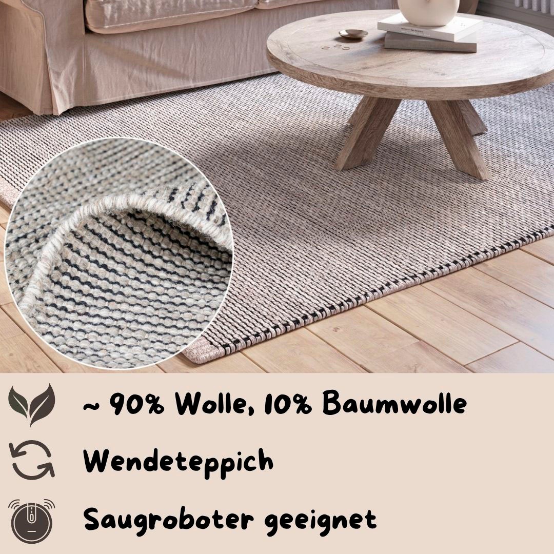 Thumbnail - OTTO home Wollteppich "Odenne" rechteckig 10 mm Höhe handgewebter Wendeteppich, melierte Optik, reine Wolle, Wohnzimmer