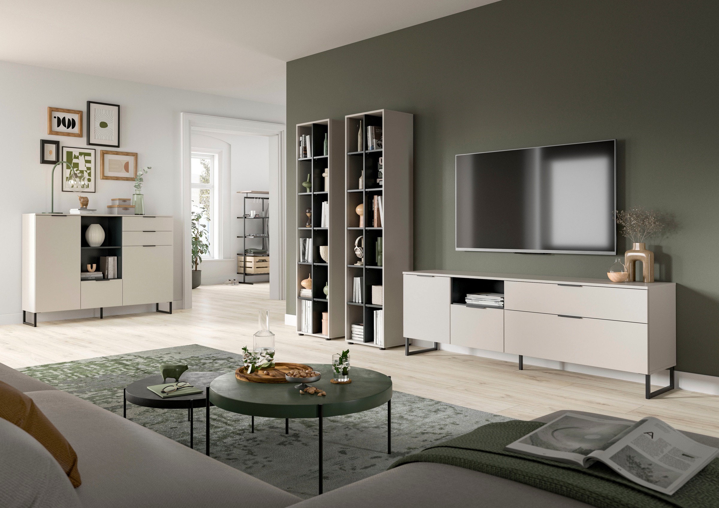 Home affaire Wohnwand "ADIO, Breite 305 cm, 3-teiliges Set, mit Metall-Kufe günstig online kaufen