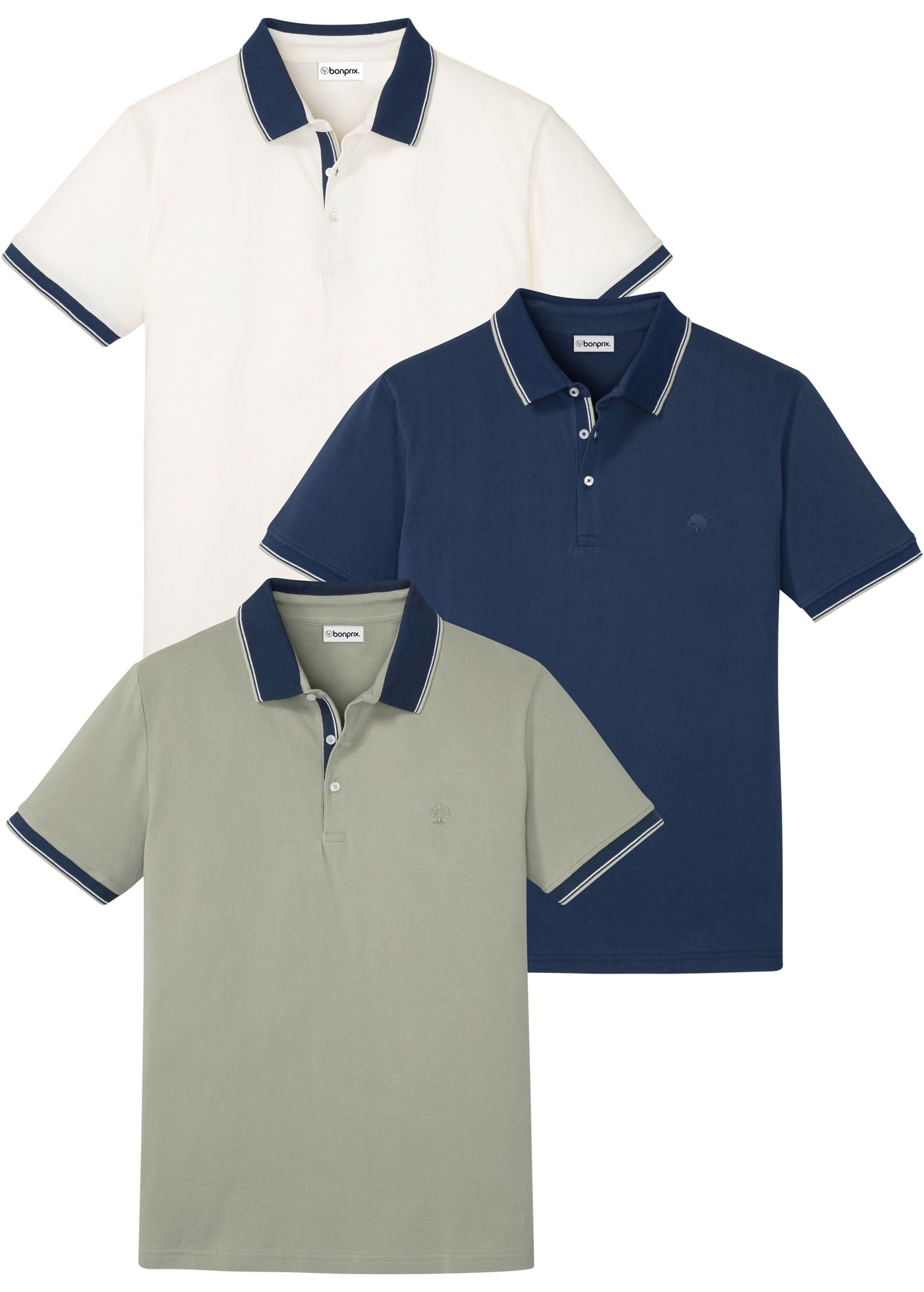 bonprix Poloshirt Packung, 3 Regular Fit, Kurzarm, mit dezenter Bruststicke günstig online kaufen
