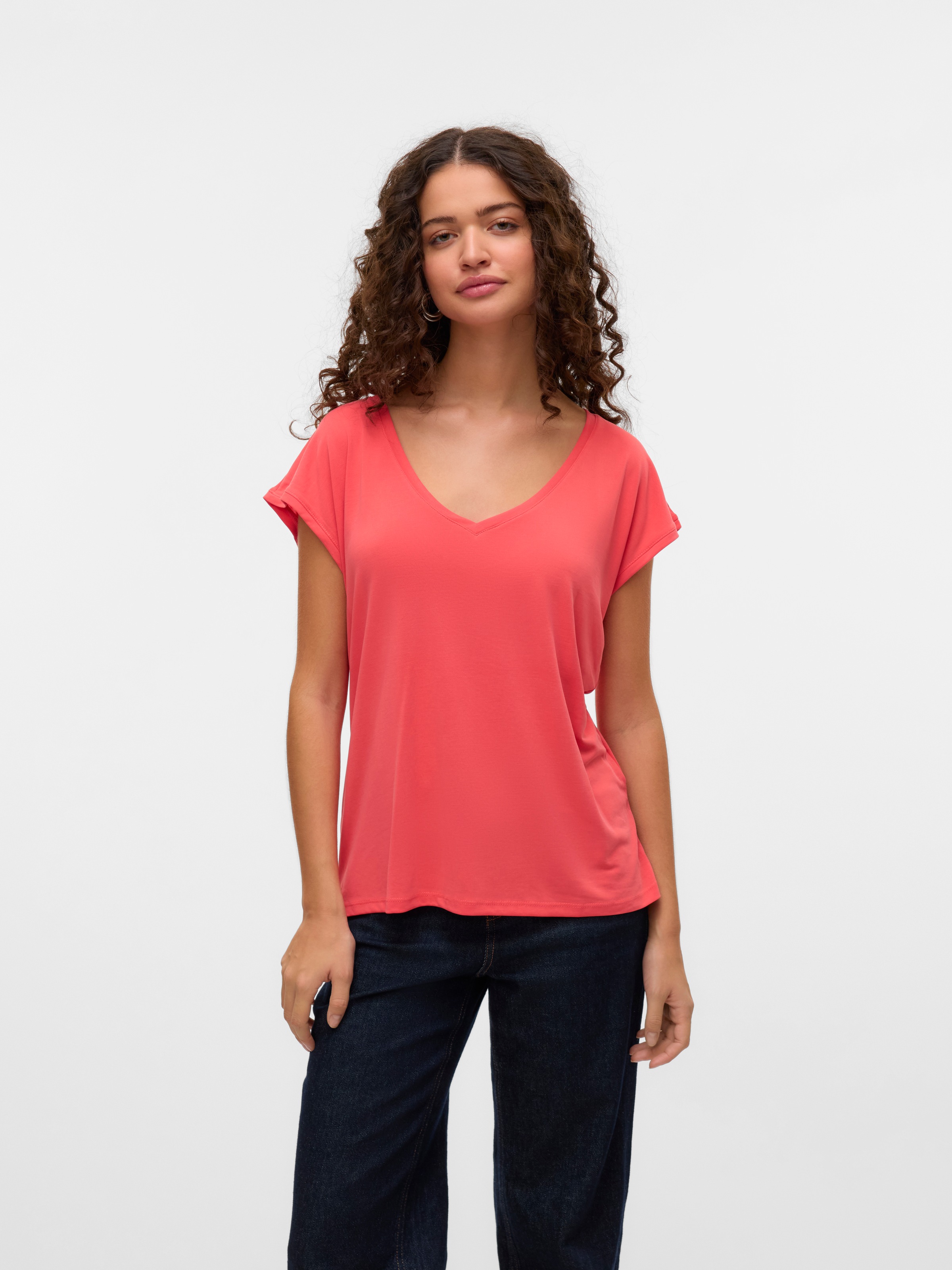 Vero Moda V-Shirt "VMFILLI SS V-NECK TEE GA NOOS" Materialmix, relaxed fit günstig online kaufen