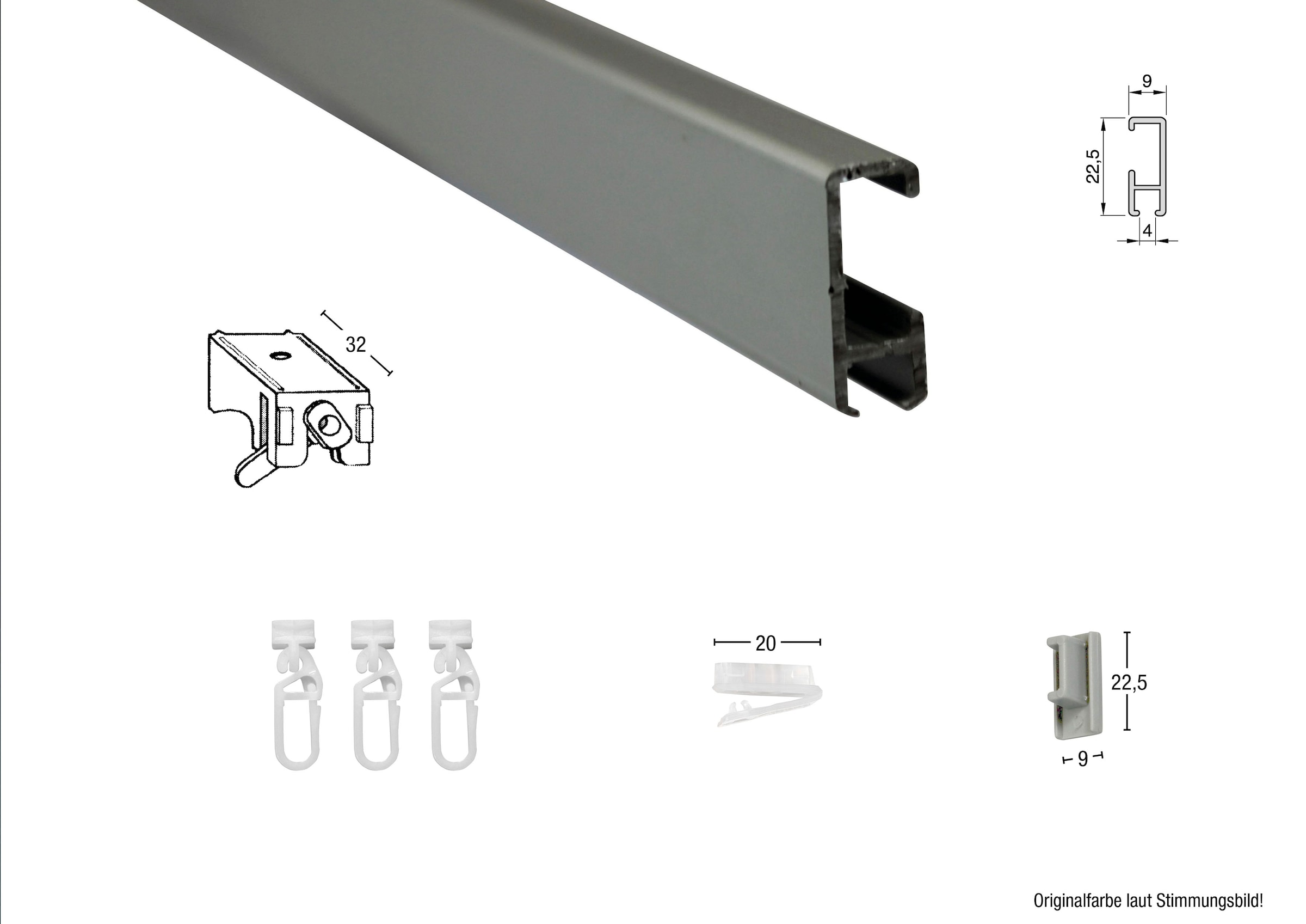 GARESA Gardinenschiene »Bilder- oder Aluminiumschiene«, 1 läufig-läufig, Wunschmaßlänge, Aluminiumprofil, Wandmontage, Deckenmontage, verlängerbar, Endkappe