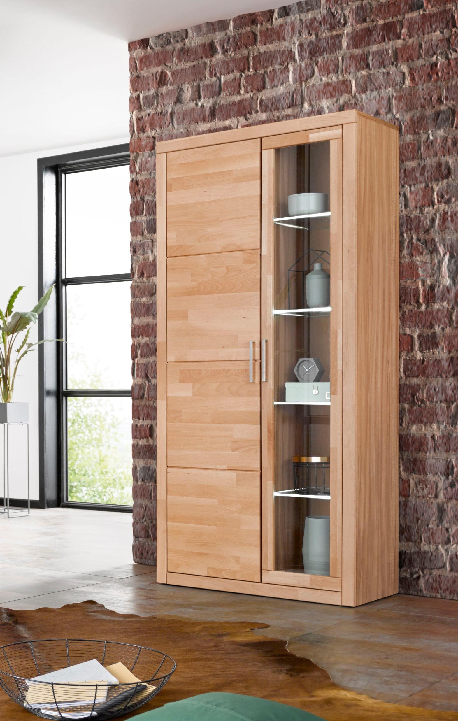 Home affaire Vitrine »Logo,190cm hoch,42 cm tief,Fronten Massivholz,10Fächer«, Korpus aus Holzwerkstoff,Griffe und Scharniere aus Metall