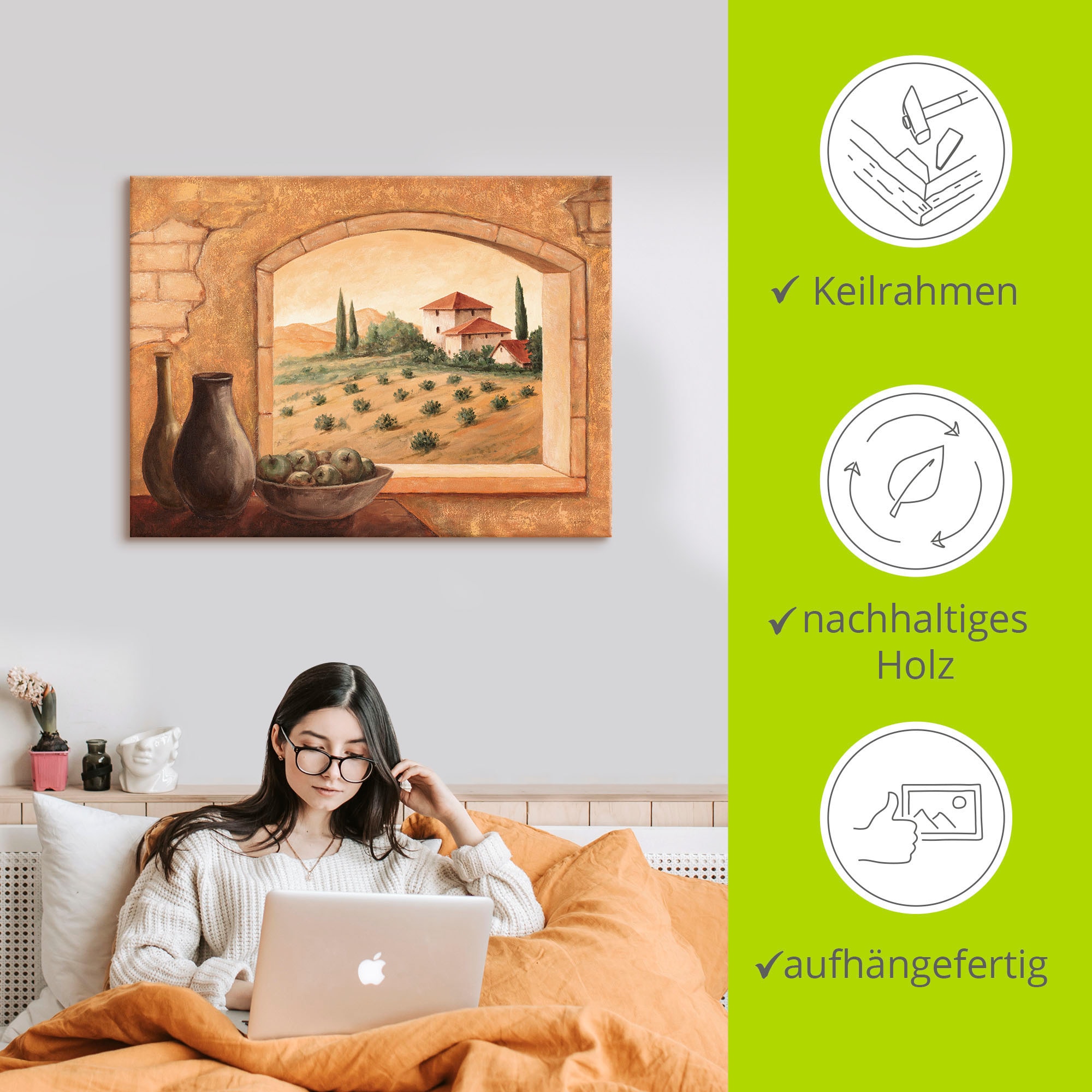 Artland Wandbild »Toskana«, Fensterblick, (1 St.), als Alubild, Outdoorbild, Leinwandbild, Poster in verschied. Größen