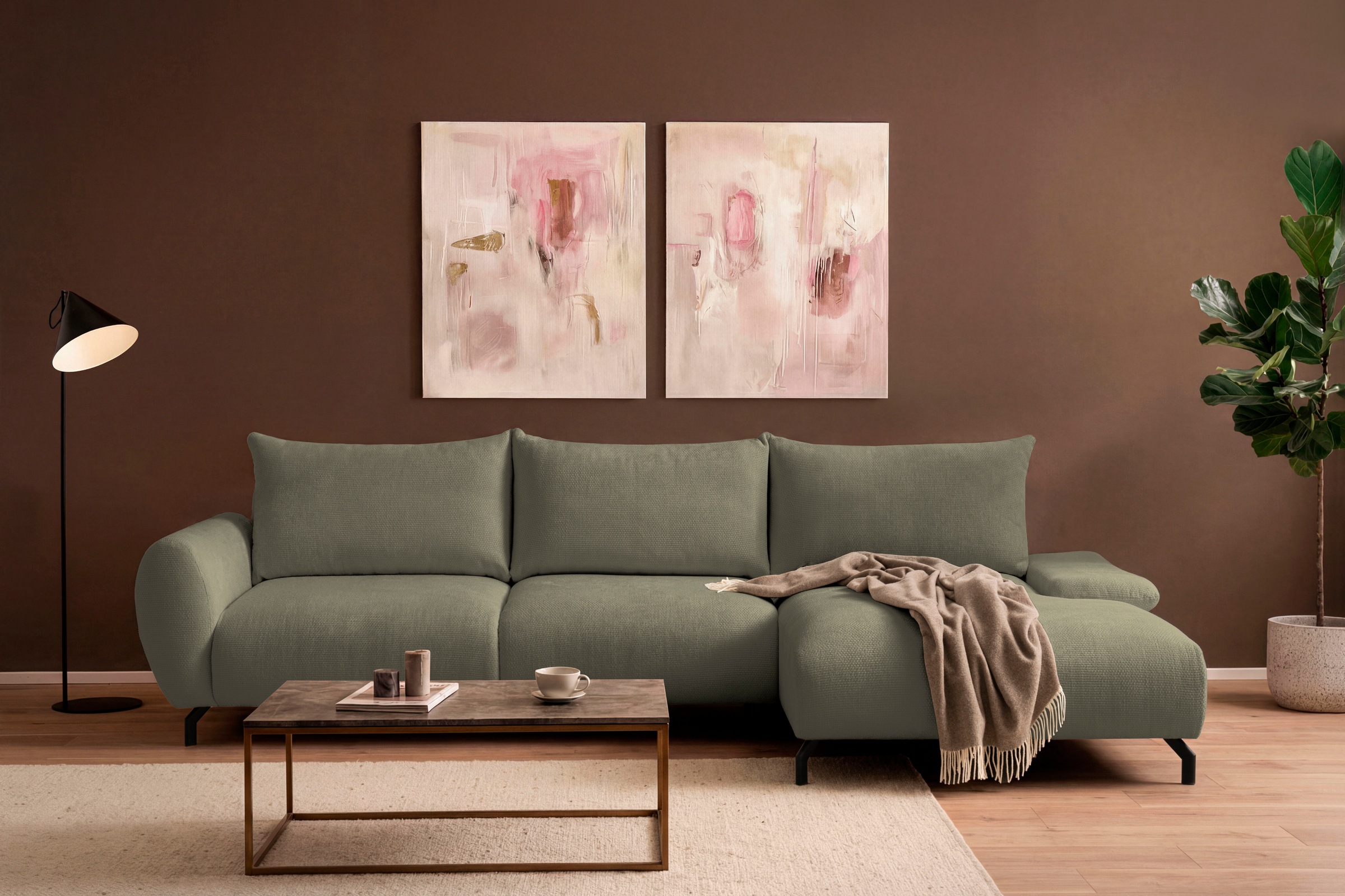 OTTO home Ecksofa »KELLIE, L-Form, 315 cm, verstellbare Armlehne, Metallfüße,« wahlweise Recamiere links o. rechts, Chenille-Stoff, hoher Sitzkomfort