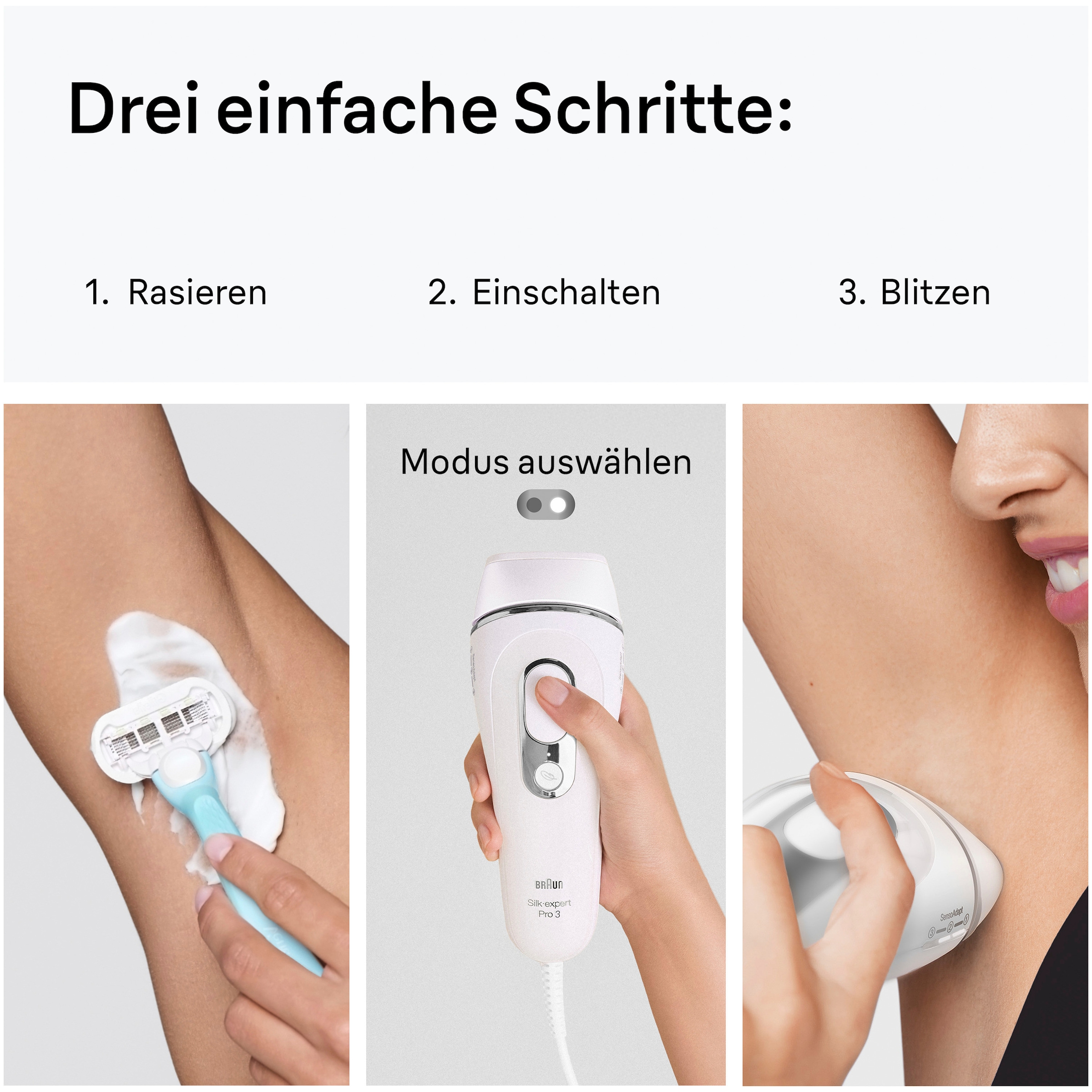 Braun IPL-Haarentferner »Silk·expert Pro 3 PL3020 (Modell 2026) PL3230 (Modell 2025)« pro Minute bis zu 100 Lichtimpulse 3 Aufsätze, mit Aufbewahrungstasche