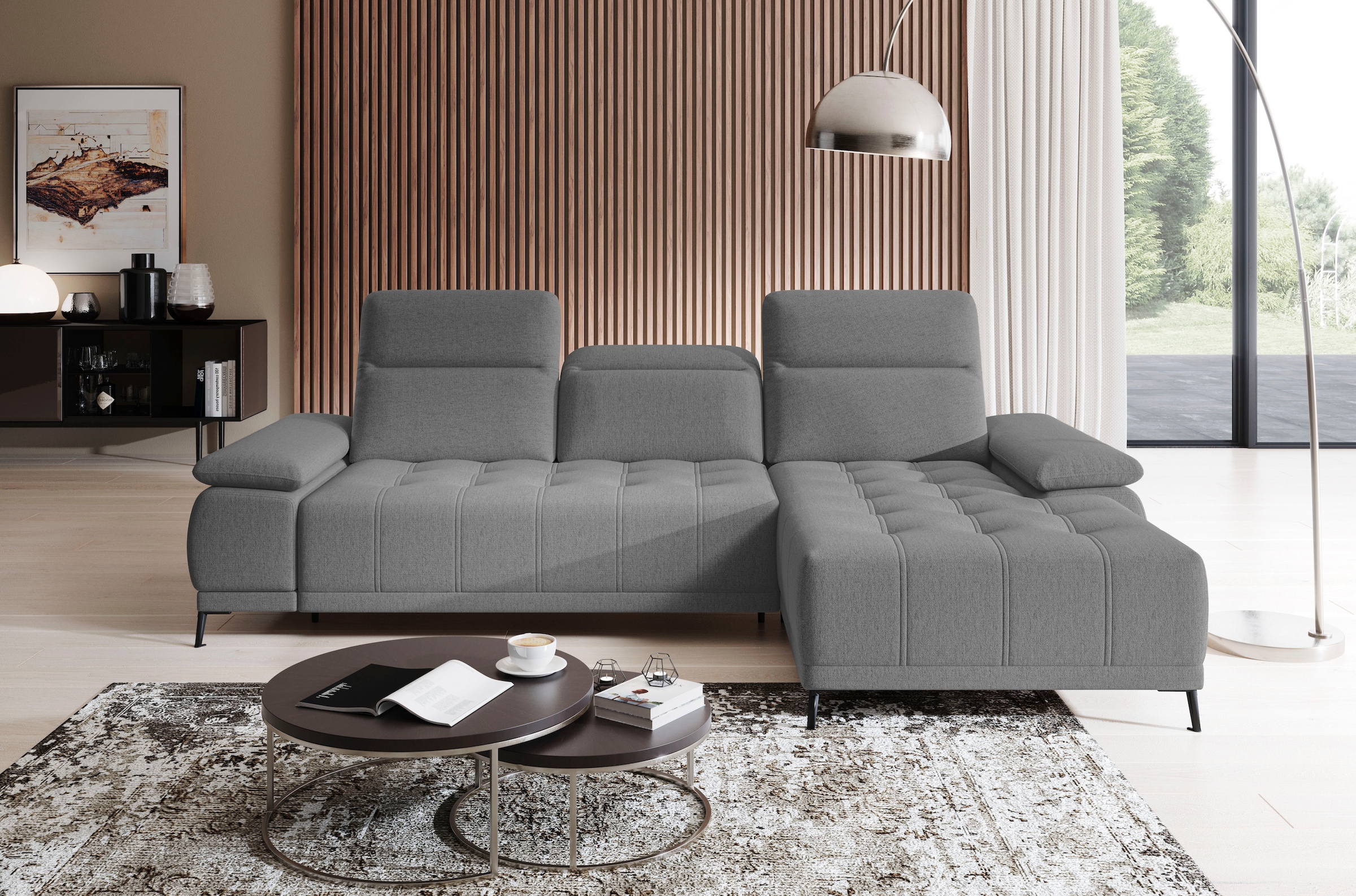 WERK2 Ecksofa »Focus-S elektr. Sitztiefenverstellung, verst. Kopfteile, bodenfrei« Luxus-Microfaser weich, L-Form, XXL, elektrische Sitztiefenverstellung