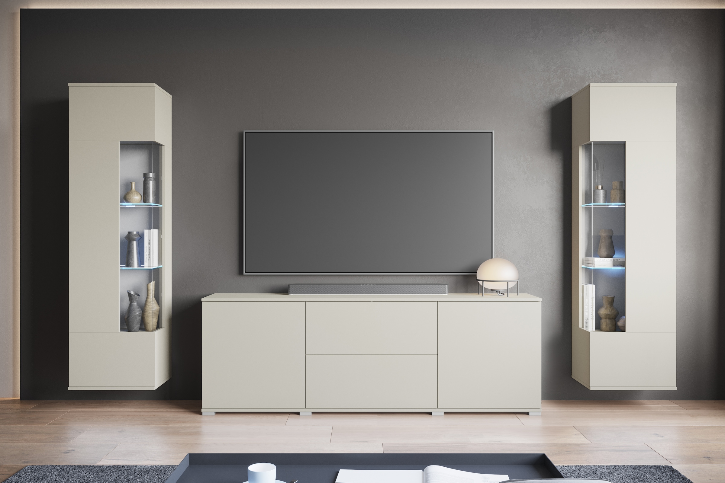 INOSIGN Wohnwand »KENIA«, (Komplett-Set, 3 St.), Vitrinen mit Eckverglasung, hängend und stehend montierbar