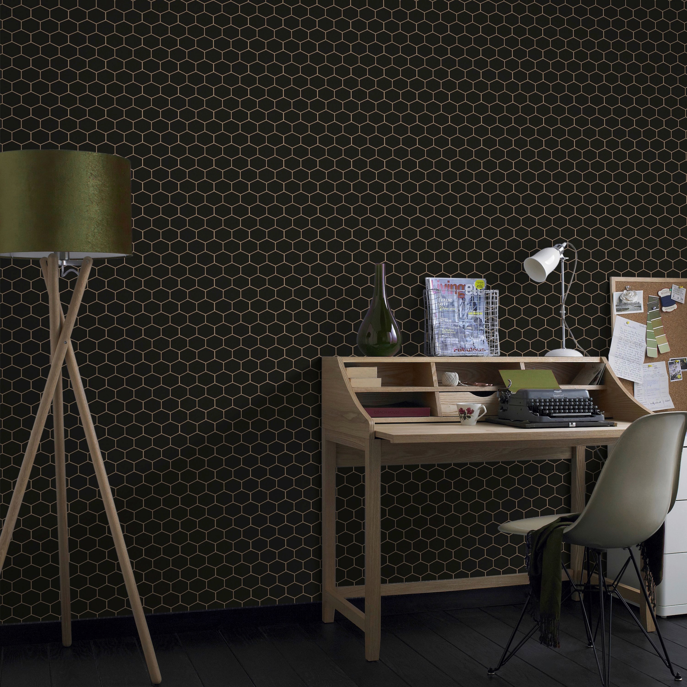 WOW Vliestapete »Hexagon Geo«, geometrisch, Schwarz - 10m x 52cm