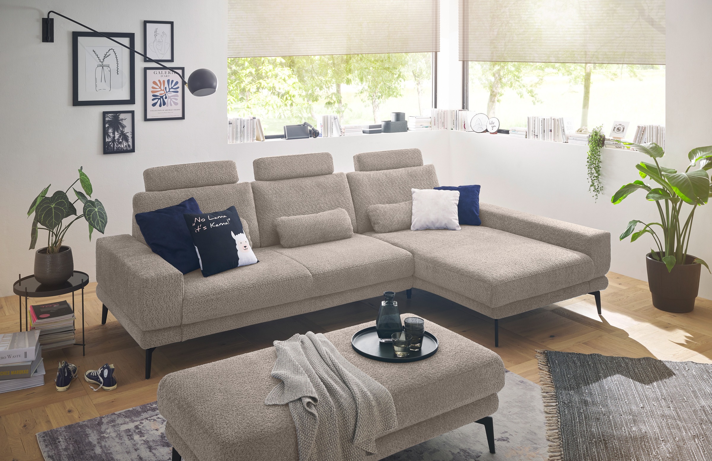 set one by Musterring Ecksofa »SO 3600, inkl motor. Sitztiefenverstellung, Kopfstützen, Nierenkissen«, Sitzhöhe 44 cm, Federkern, Breite 293 x Tiefe 180 cm, Kama stone