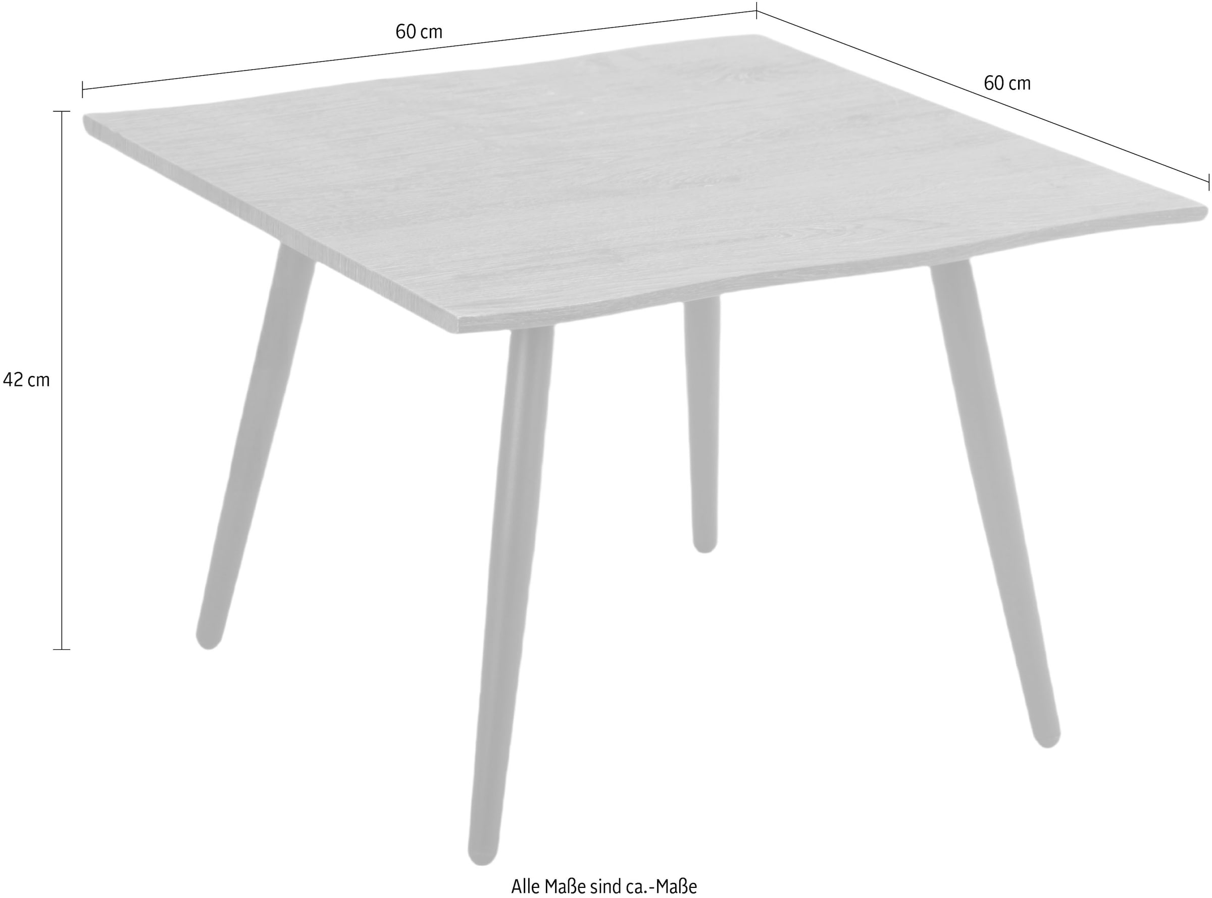 HELA Couchtisch »ZÜRICH« Baumkantenoptik,Vierfuß,quadratisch,60 x 60 cm