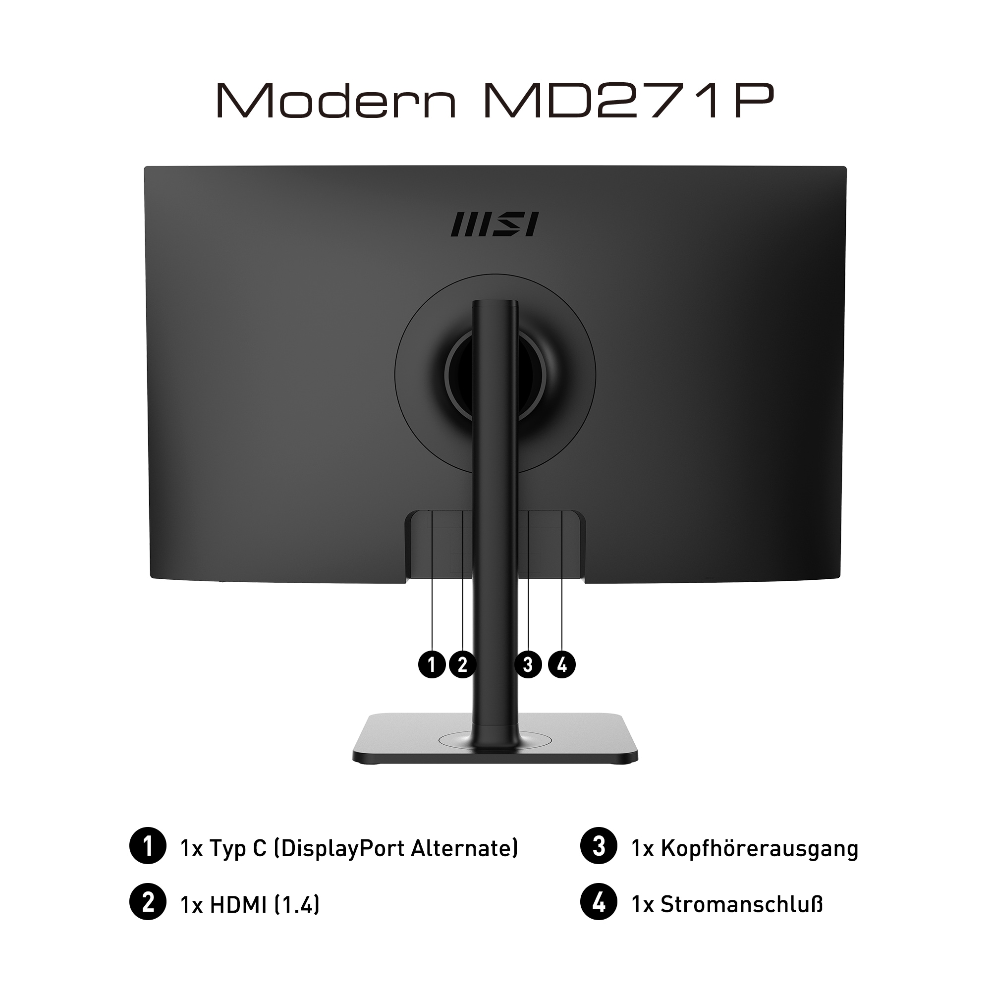 MSI LED-Monitor »Modern MD271P«, 69 cm/27 Zoll, 1920 x 1080 px, Full HD, 5 ms Reaktionszeit, 75 Hz, 3 Jahre Herstellergarantie, höhenverstellbar, USB-C