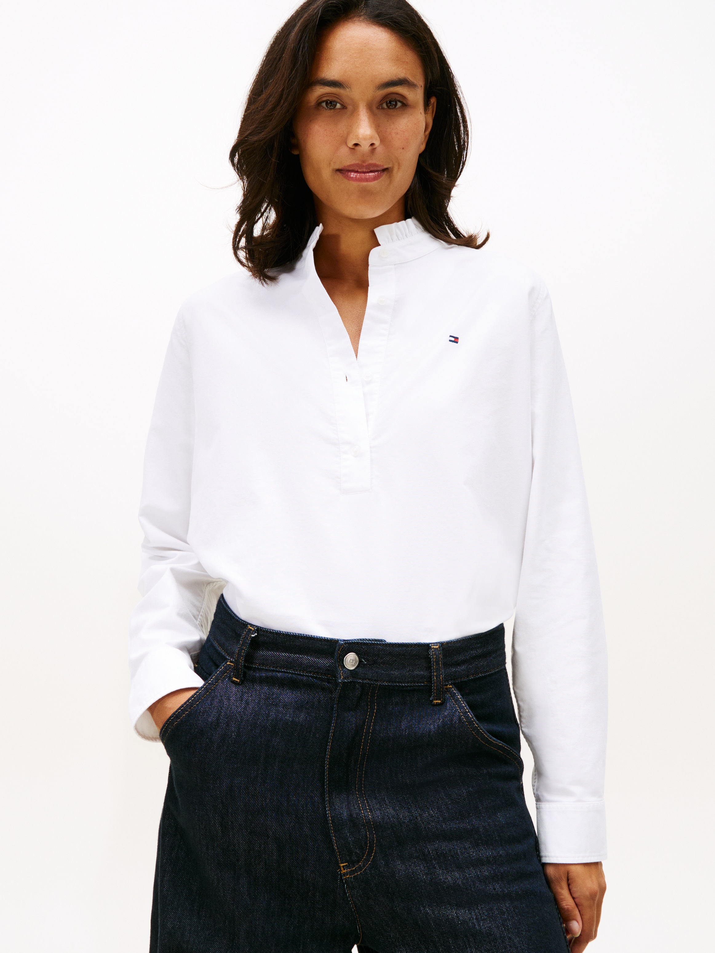 Tommy Hilfiger Langarmbluse "OXFORD RUFFLE NECK SHIRT" mit Rüschen Detail günstig online kaufen