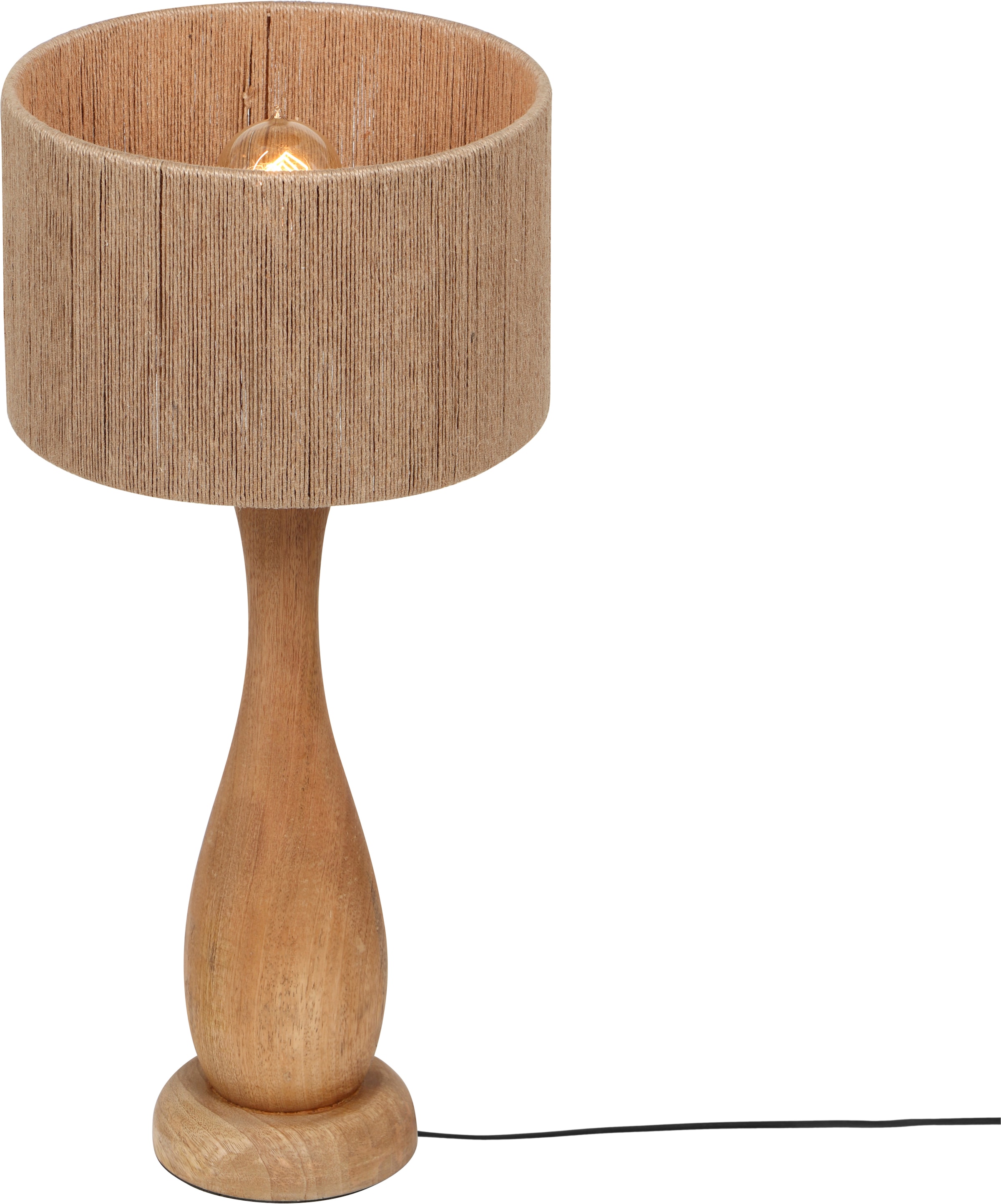 TRIO Leuchten Tischleuchte »TOBA, Massivholz Tischleuchte naturbelassen, mit Jute Lampenschirm« E27 1 Stk. warmweiß - kaltweiß exkl 1x E27 max 10W, Höhe 54 cm Ø 24,5 cm, Schirm Fäden aus Jute Stoff