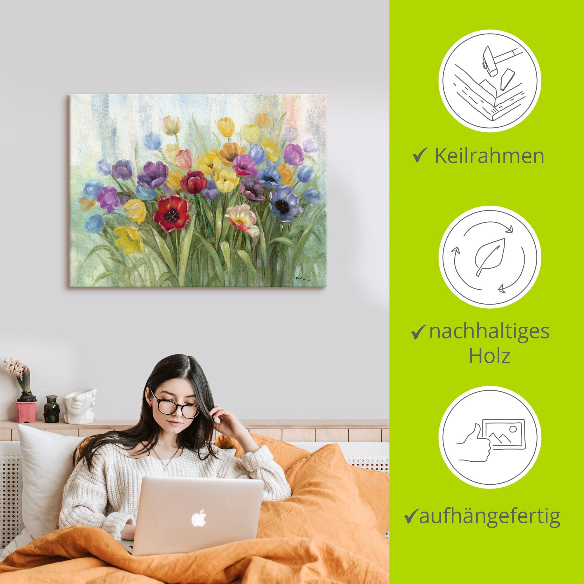 Artland Wandbild »Tulpenwiese I«, Blumenwiese, (1 St.), als Leinwandbild, Poster in verschied. Größen