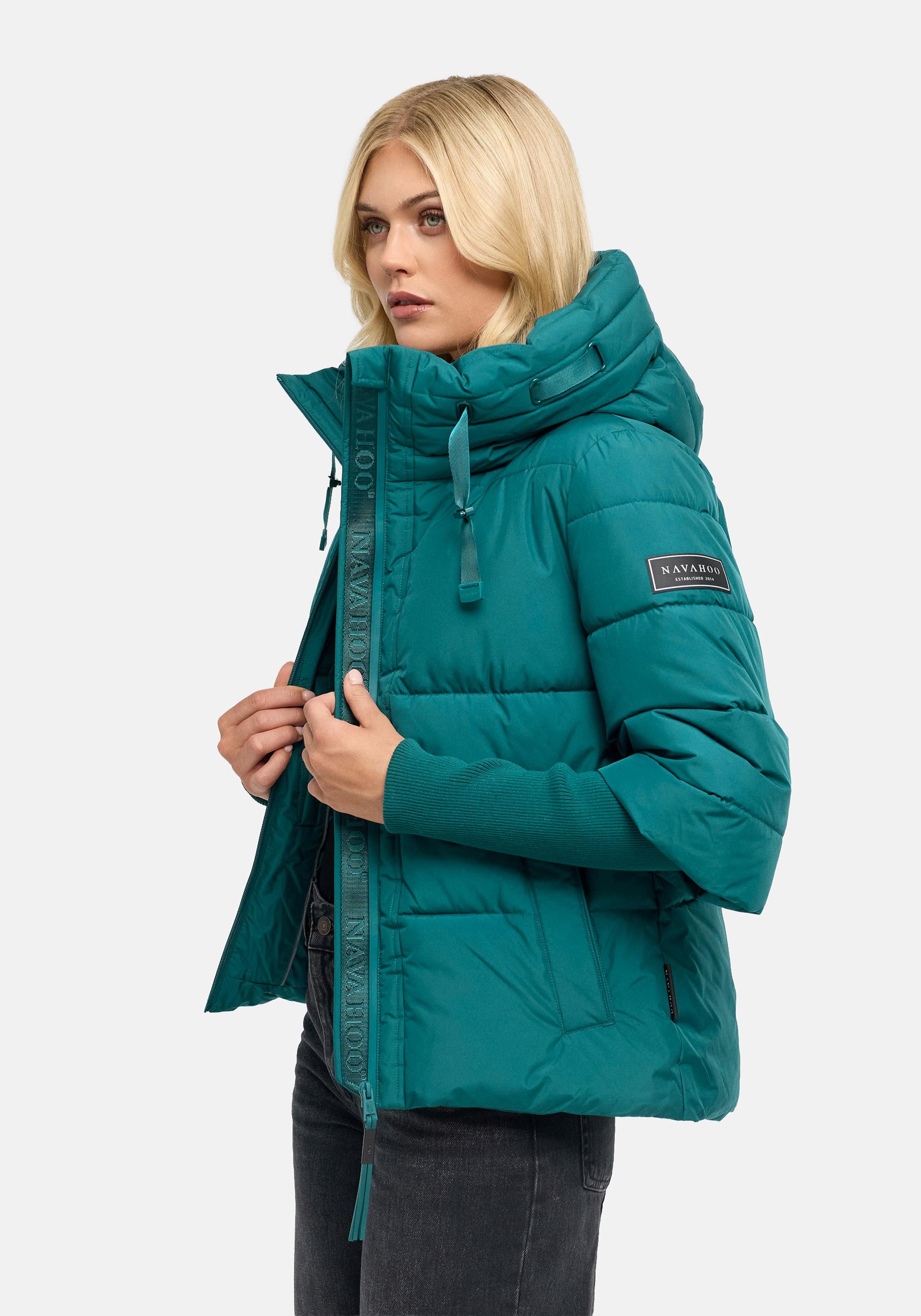 Navahoo Steppjacke "Lotusherz XIV" mit Kapuze Warme gesteppte Winterjacke mit Rippstrickärmeln
