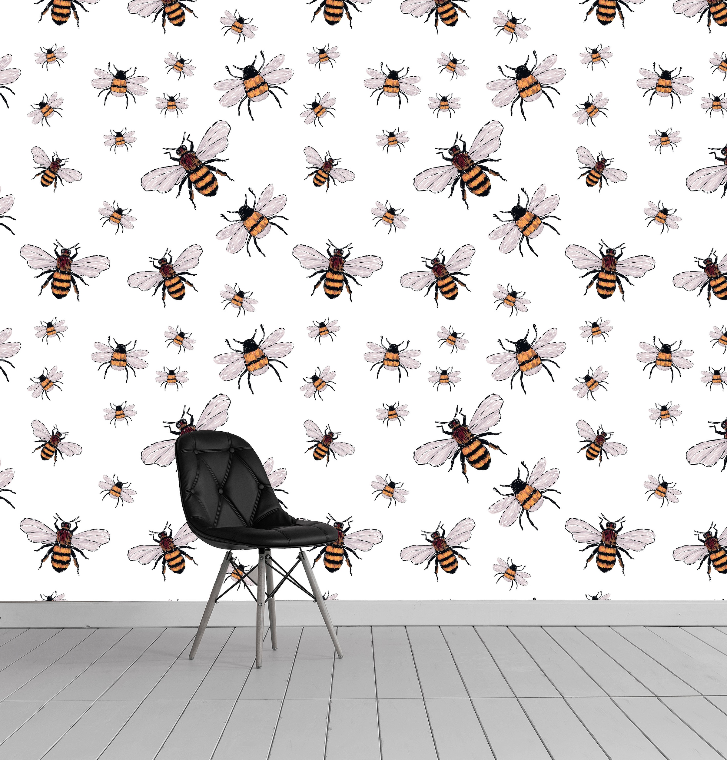 queence Vinyltapete »Bienen weiß«, animal print-Fellimitat-Motiv-bedruckt-Reptilienprägung-tropisch, 90x250cm, selbstklebend, kinderleichte Anbringung, Sticker