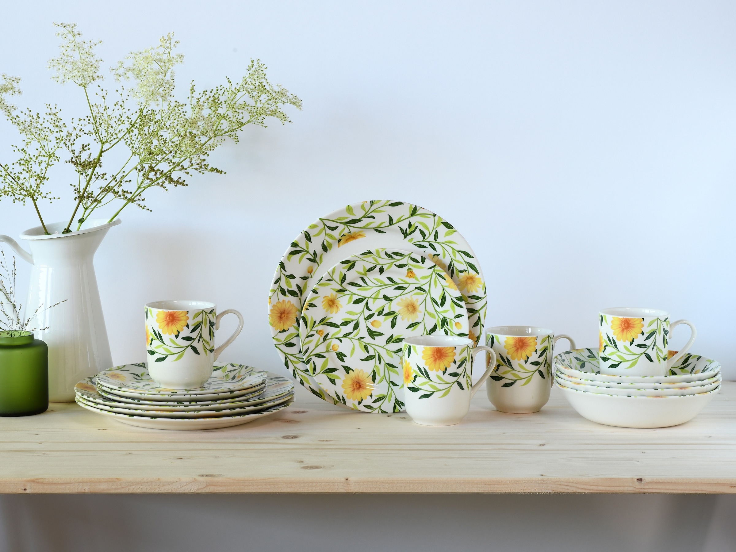 CreaTable Kombiservice »Amarilla, Kombi-Service 16-tlg«, (Set, 16 tlg.), Blumendekor, Blättermotiv