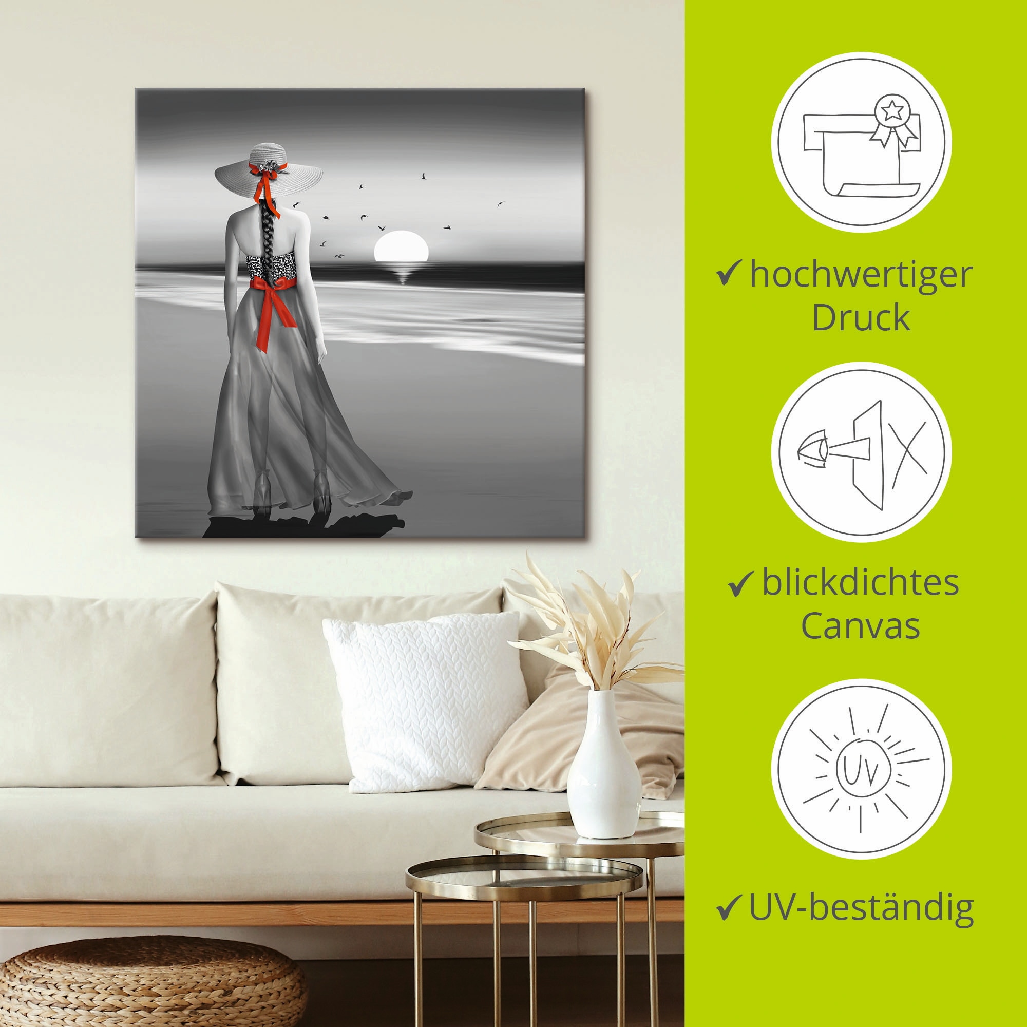 Artland Wandbild »Ein Blick zurück aufs Meer«, Frau, (1 St.), als Alubild, Outdoorbild, Leinwandbild, Poster, Wandaufkleber