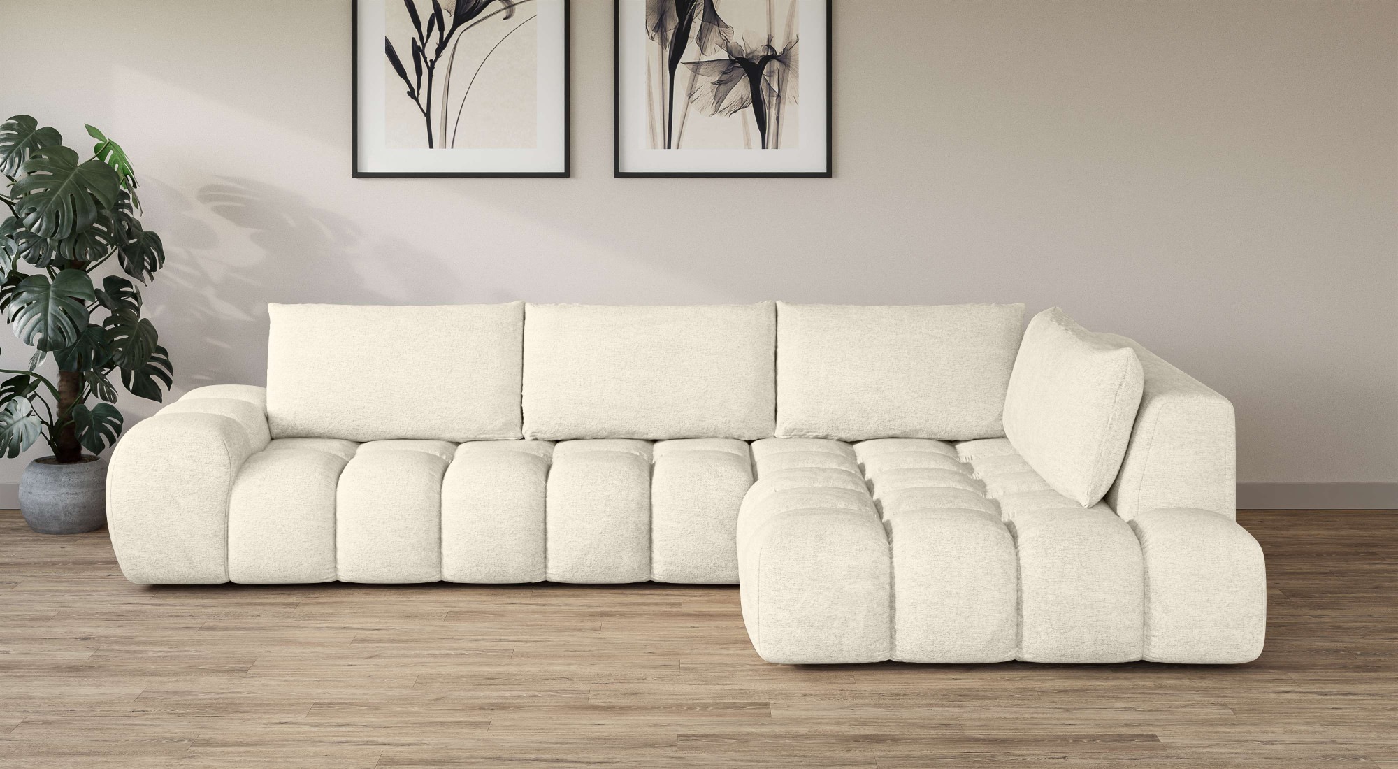 OTTO home Ecksofa "AZITA L-Form, XL 296 cm - Designsofa in Bubble-Optik" lose Rückenkissen, traumhafte Steppung