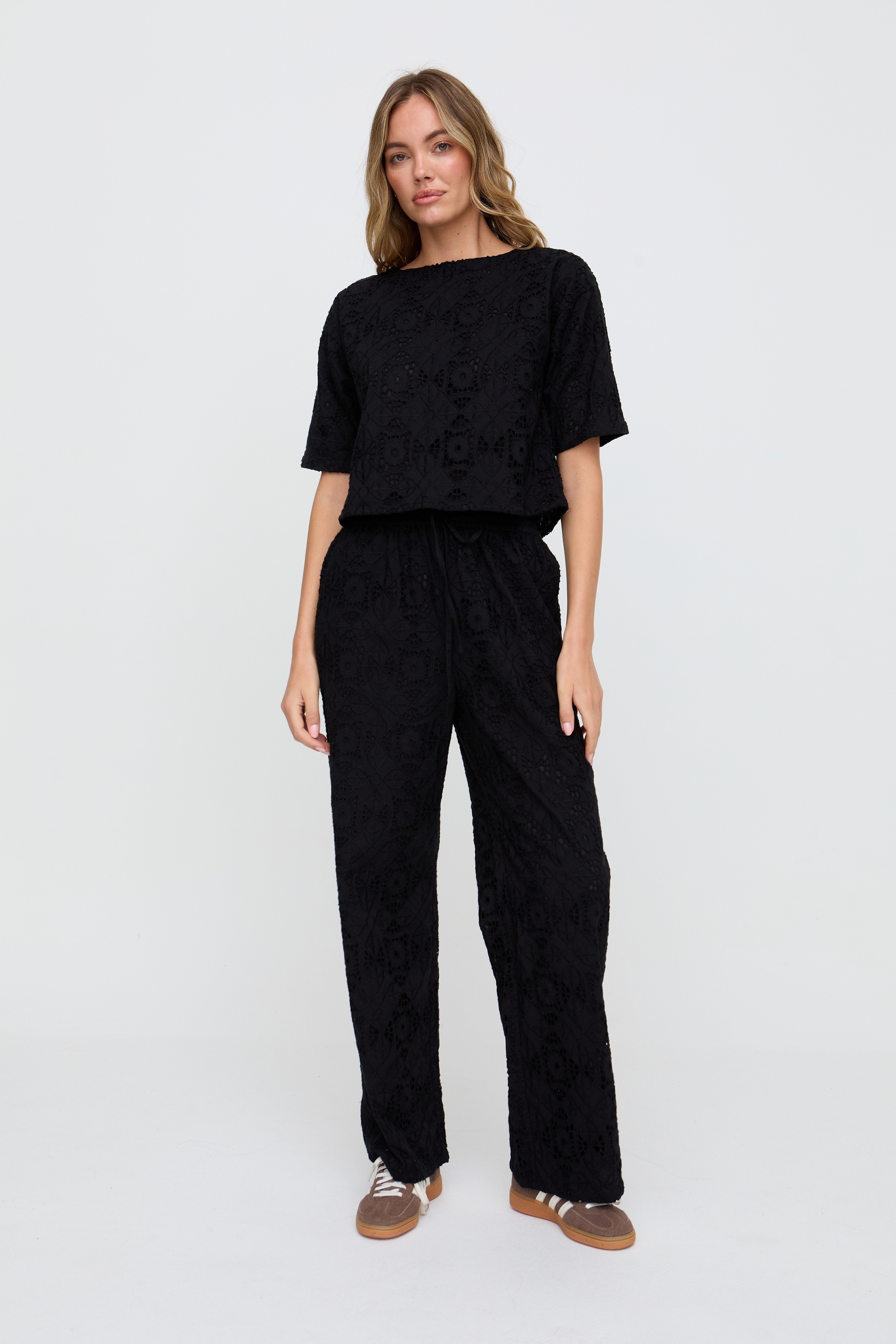 Thumbnail - RAFFYA Jerseyhose "Opal Broderie Anglaise Wide Leg Trouser Damen"