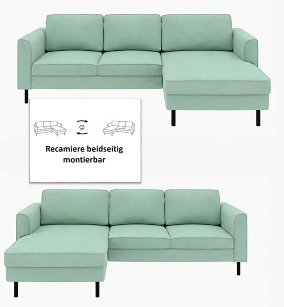 Home affaire Ecksofa »Booster II, whlw. mit Schlaffunktion & Bettkasten, Fuß schwarz« Recamiere beidseitig montierbar,L-Form, in Cord & Struktur LEO o. LINO